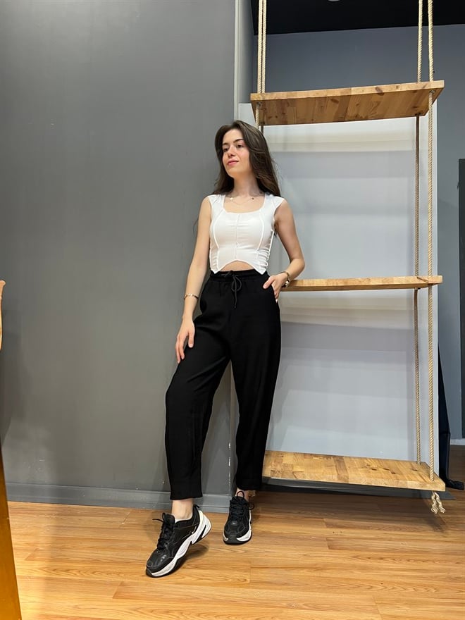 Paça Pensli Şalvar Pantolon -Siyah - Dominatrend