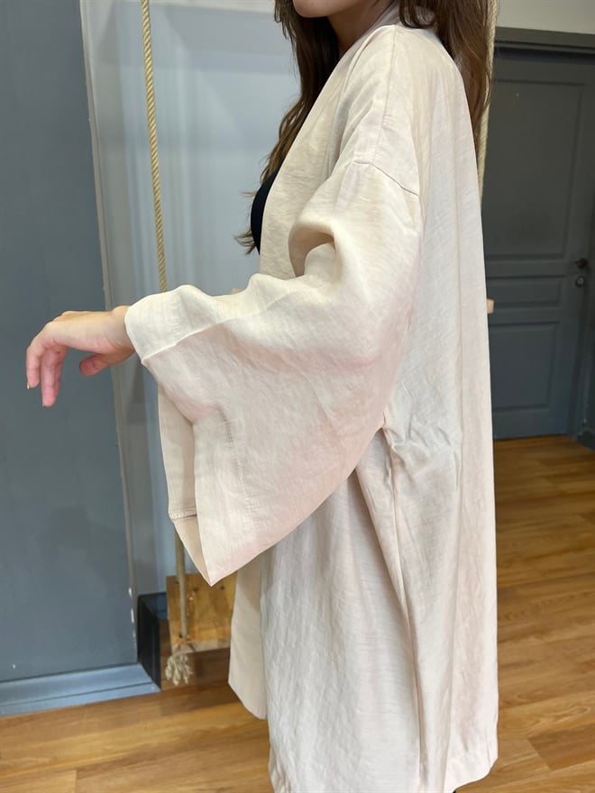 Pamuk Saten Kuşaklı Kimono - Bej - Dominatrend