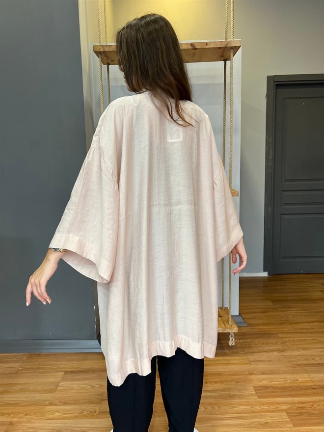 Pamuk Saten Kuşaklı Kimono - Bej - Dominatrend