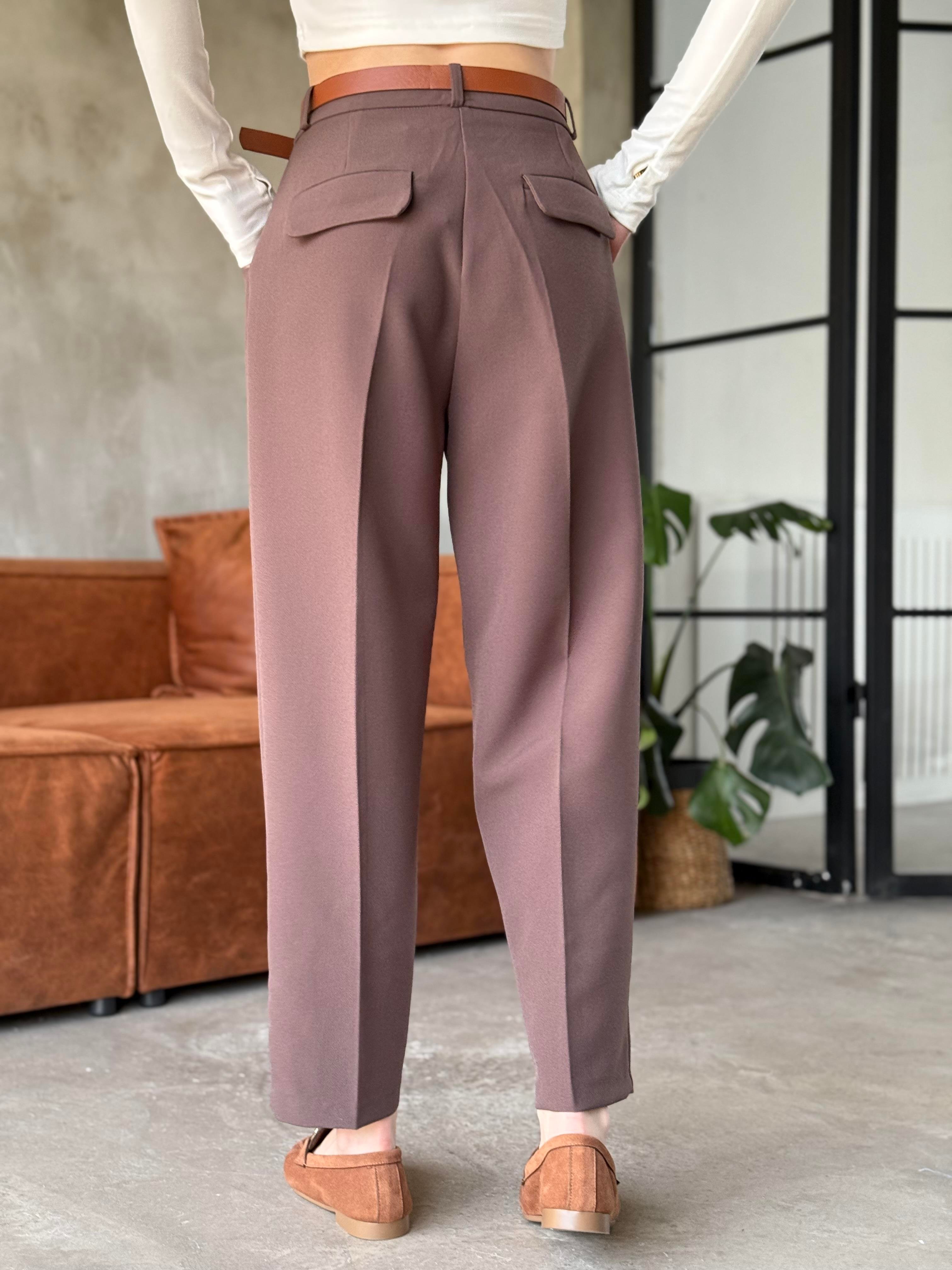 Perry Premium Kemerli Havuç Pantolon - Kahverengi - Dominatrend
