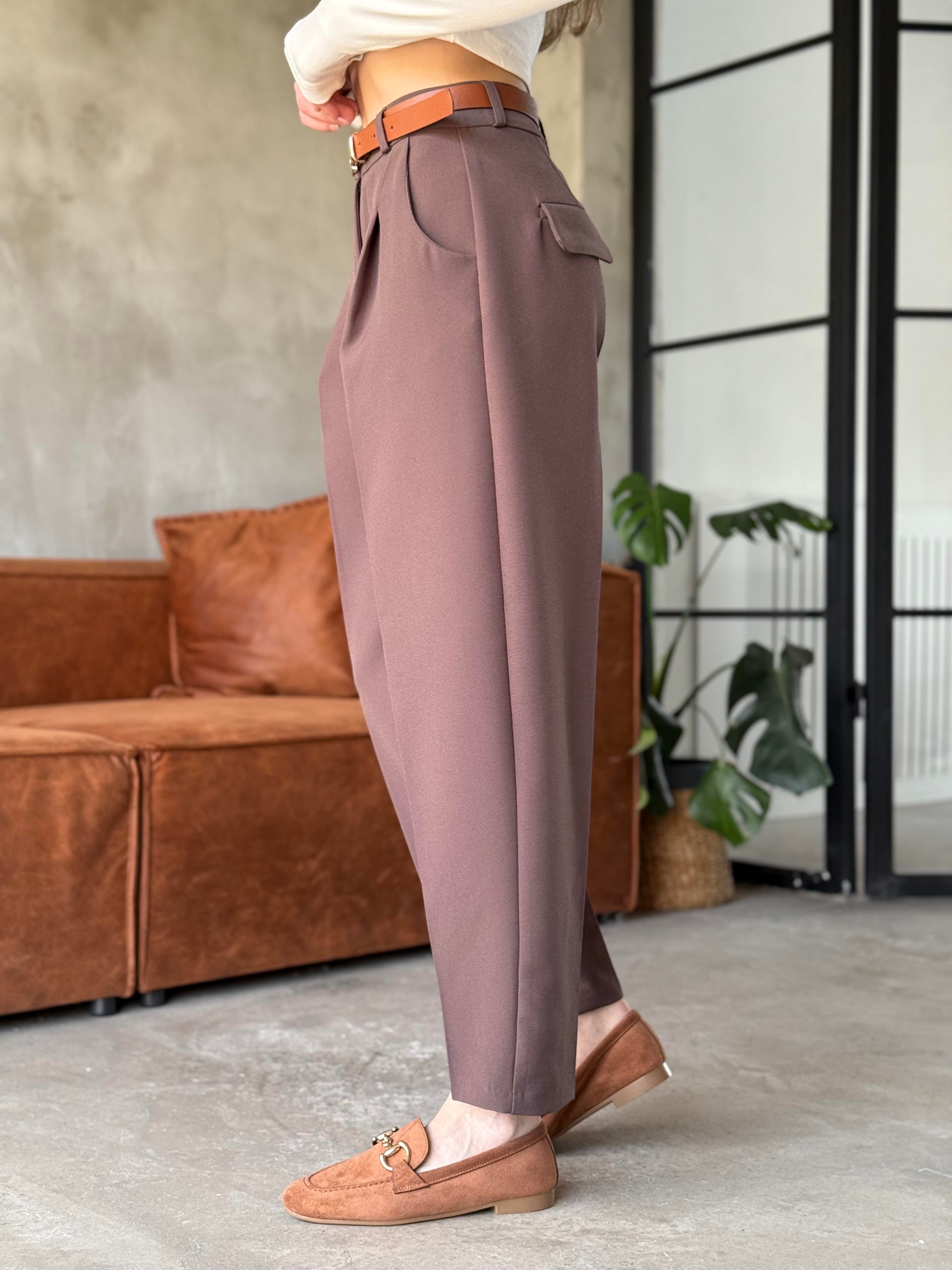 Perry Premium Kemerli Havuç Pantolon - Kahverengi - Dominatrend
