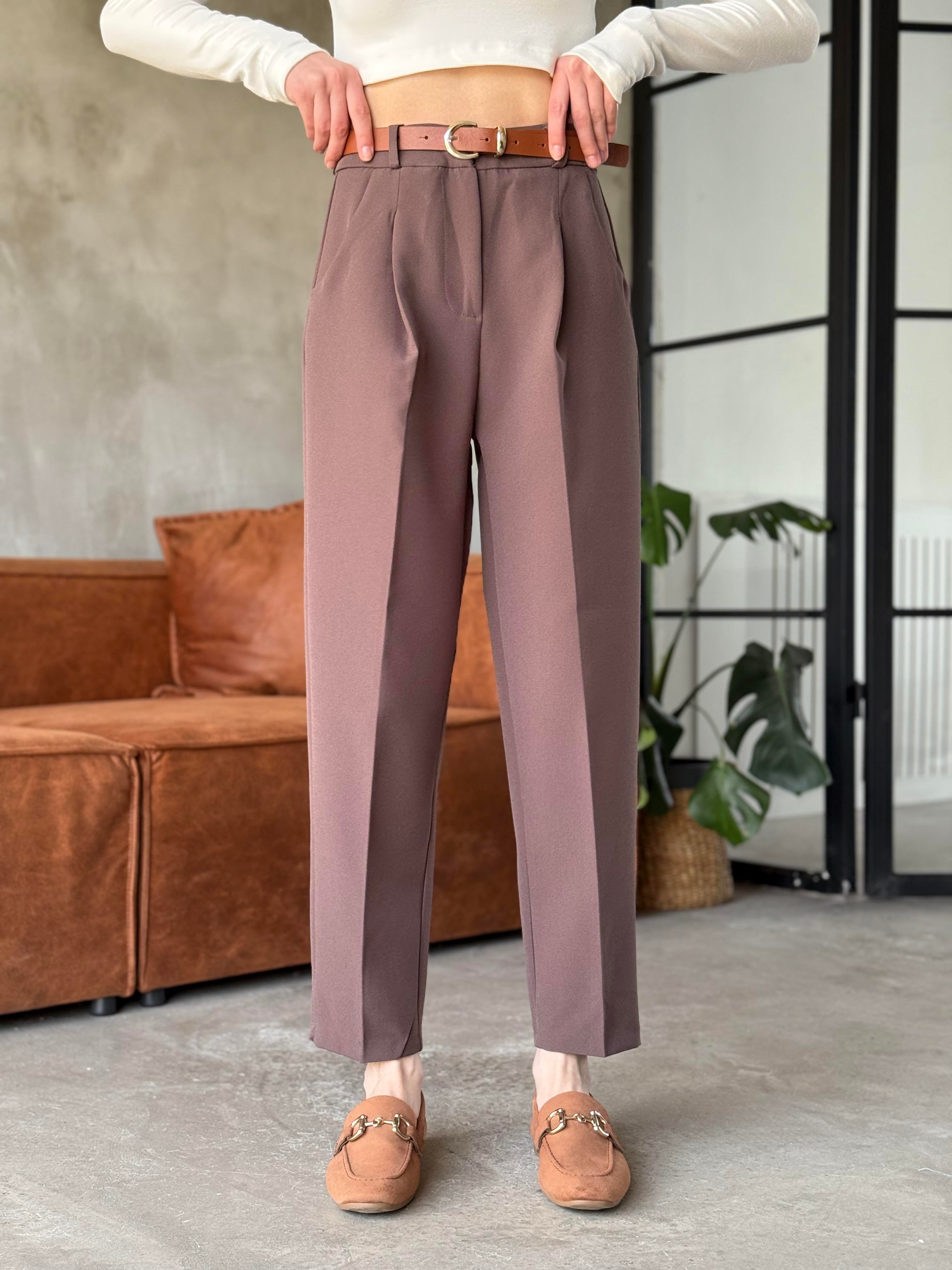 Perry Premium Kemerli Havuç Pantolon - Kahverengi - Dominatrend