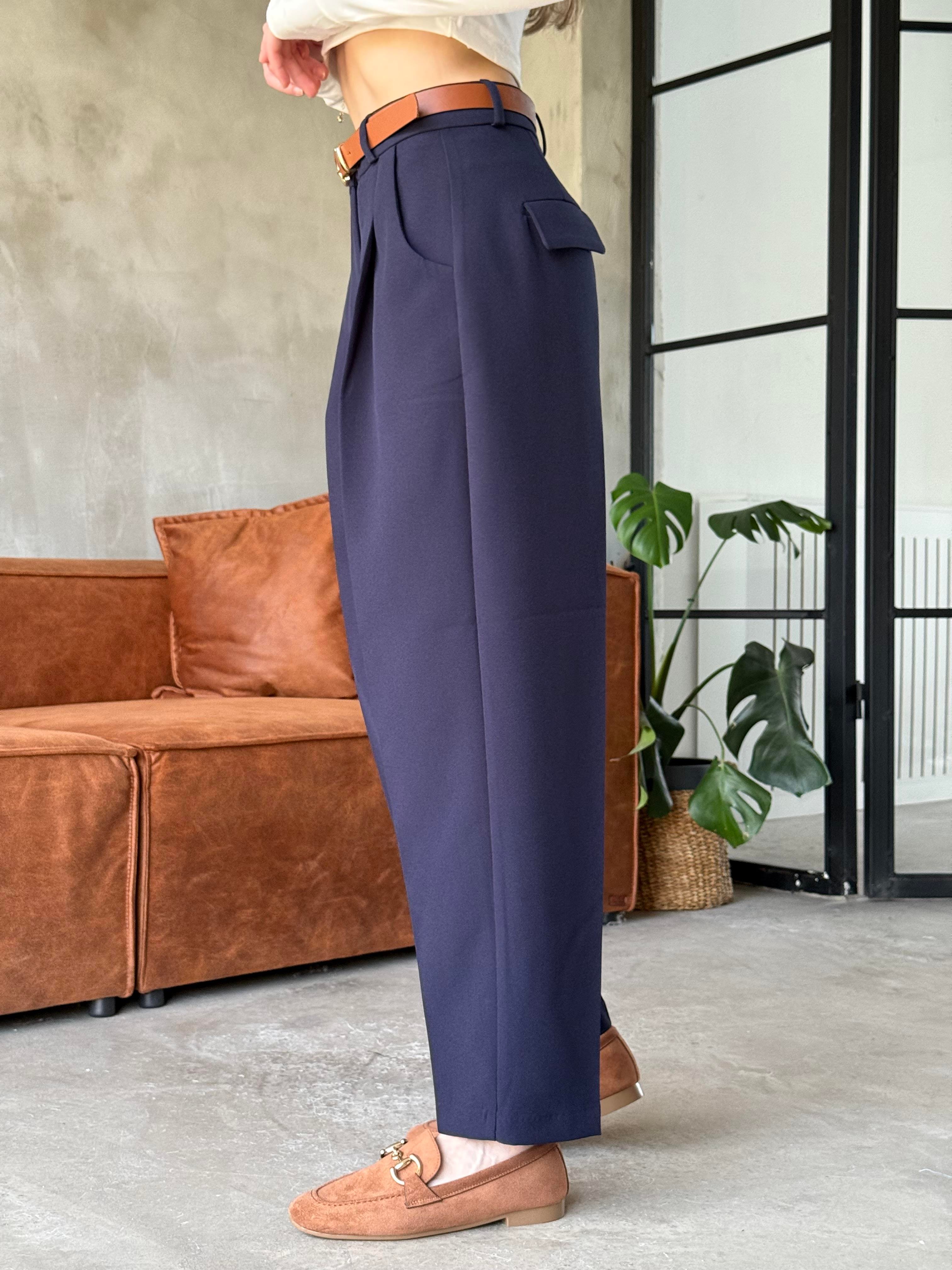 Perry Premium Kemerli Havuç Pantolon - Lacivert - Dominatrend