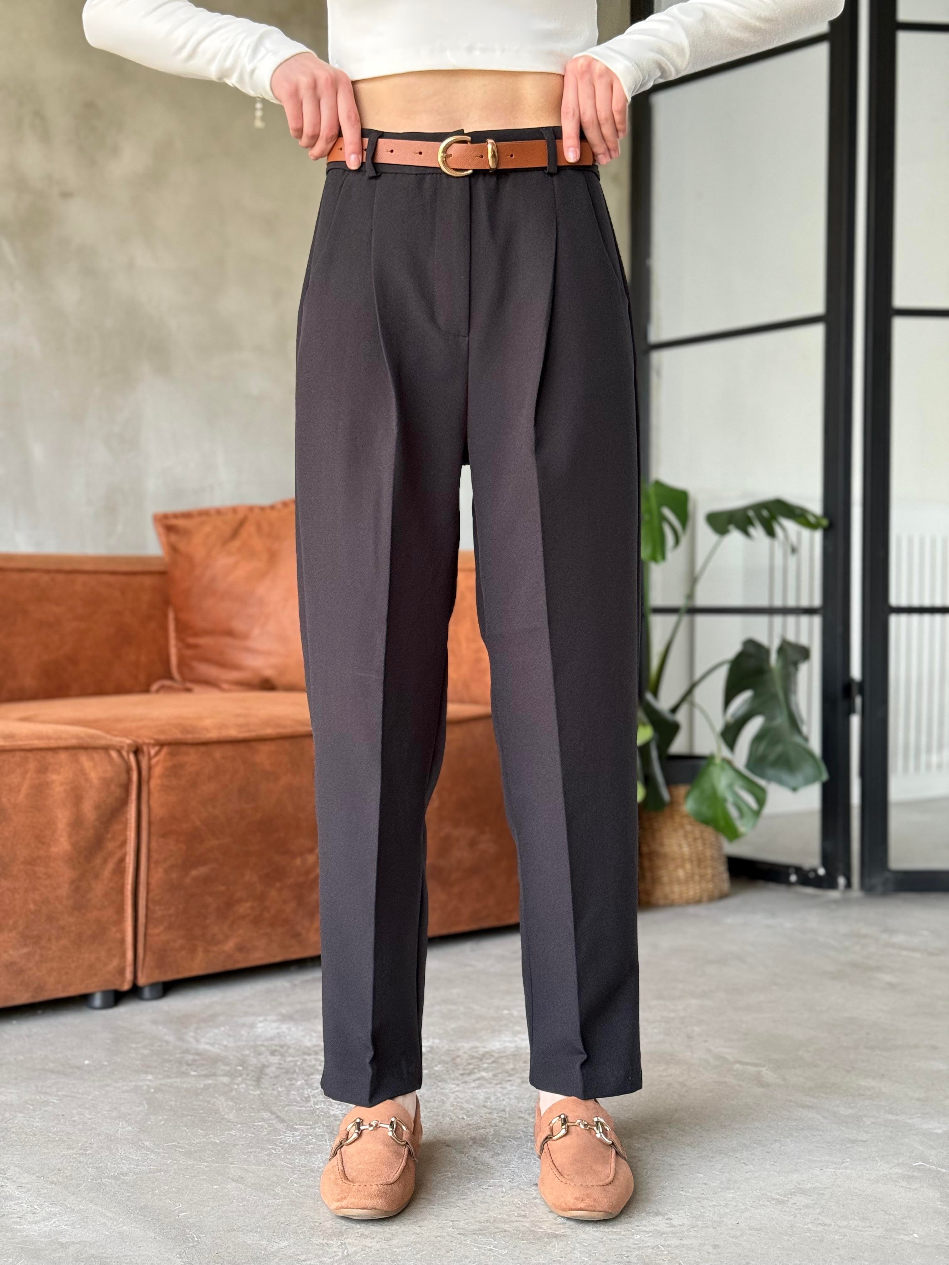 Perry Premium Kemerli Havuç Pantolon - Siyah - Dominatrend