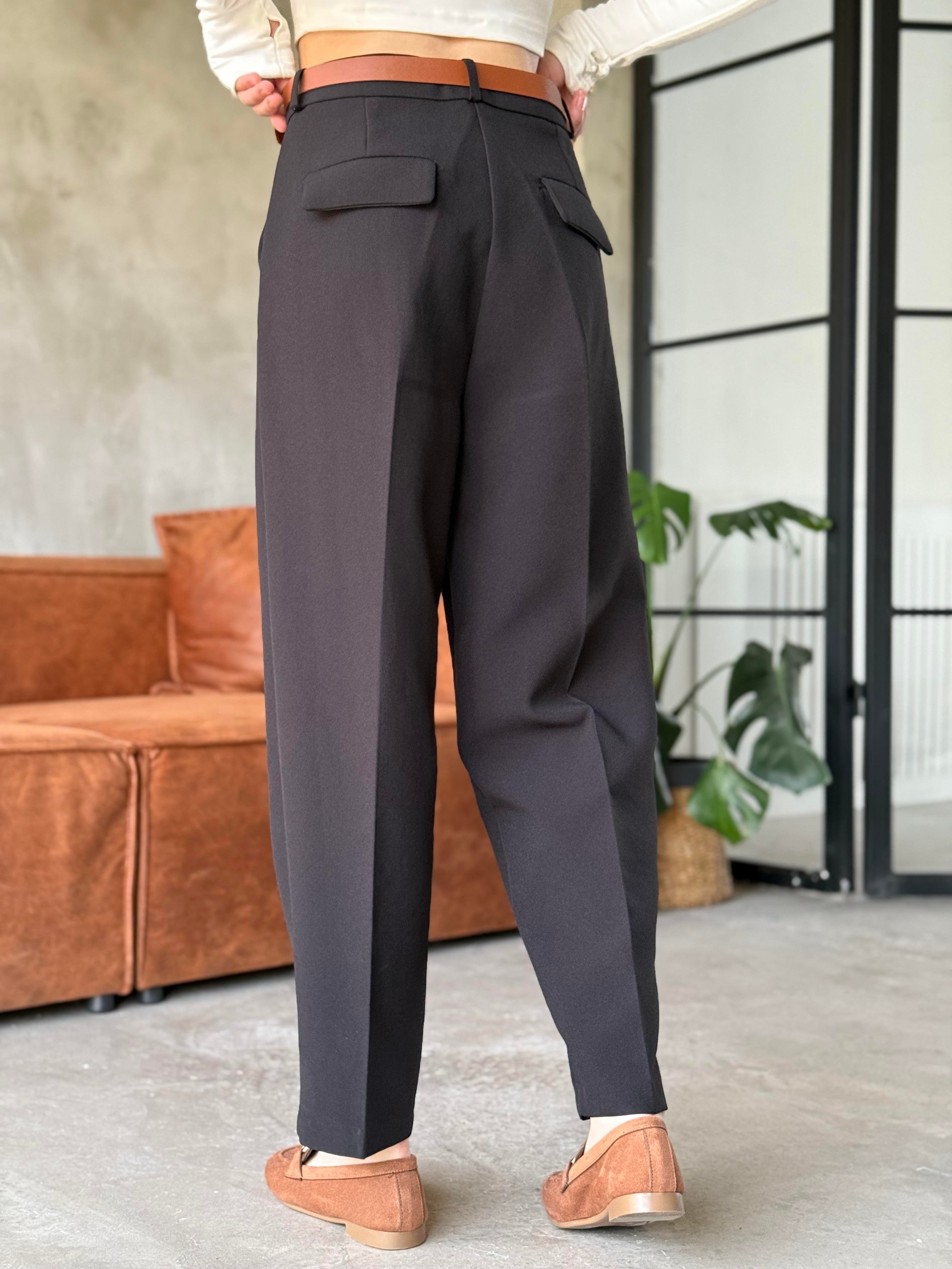 Perry Premium Kemerli Havuç Pantolon - Siyah - Dominatrend