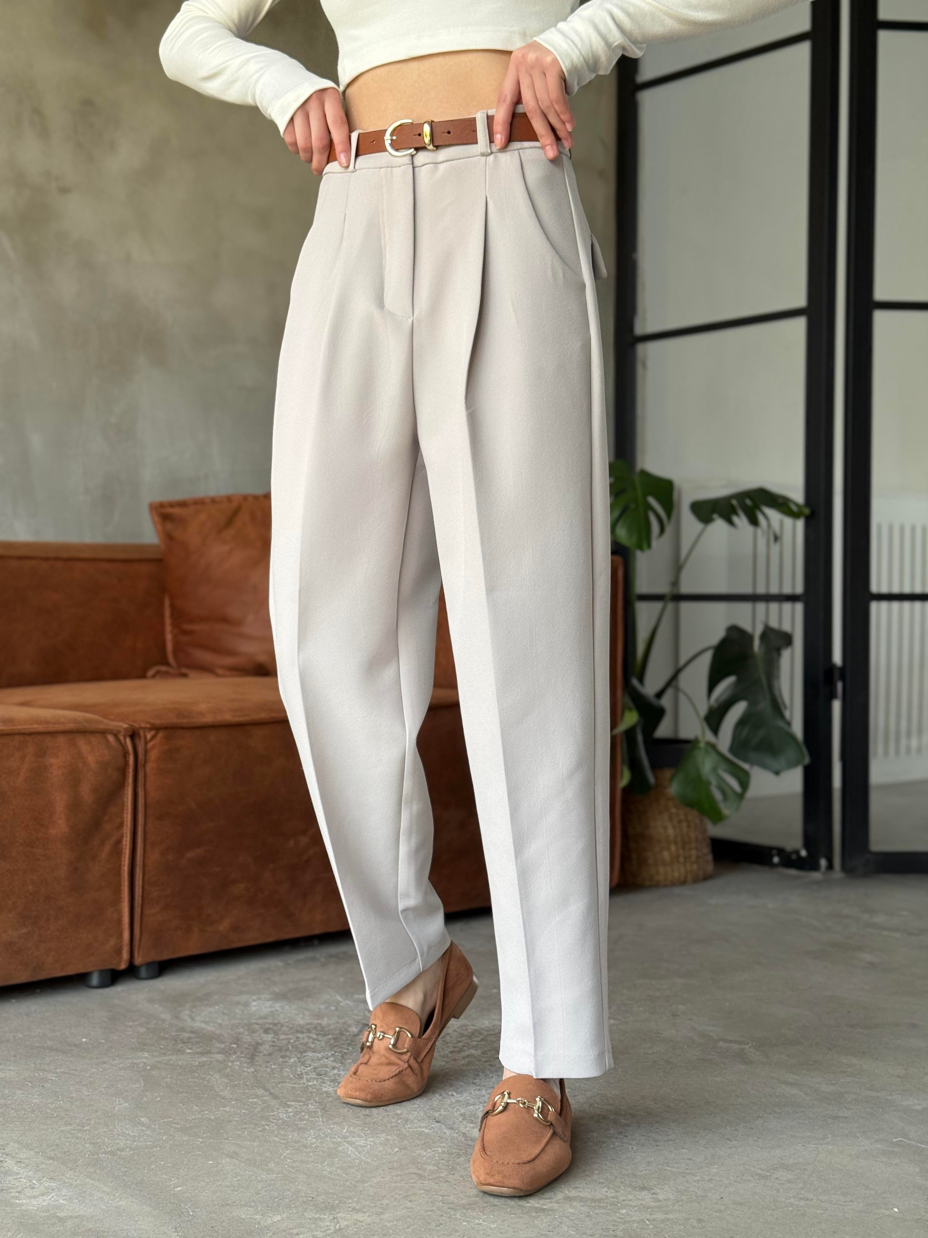 Perry Premium Kemerli Havuç Pantolon - Taş - Dominatrend