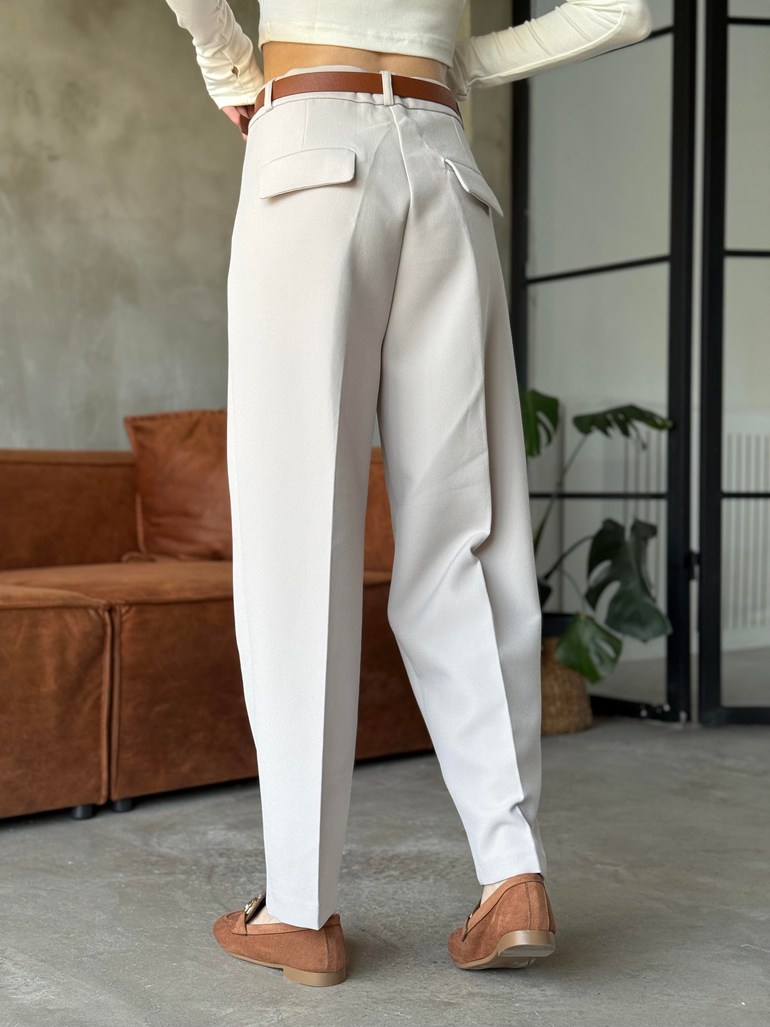 Perry Premium Kemerli Havuç Pantolon - Taş - Dominatrend