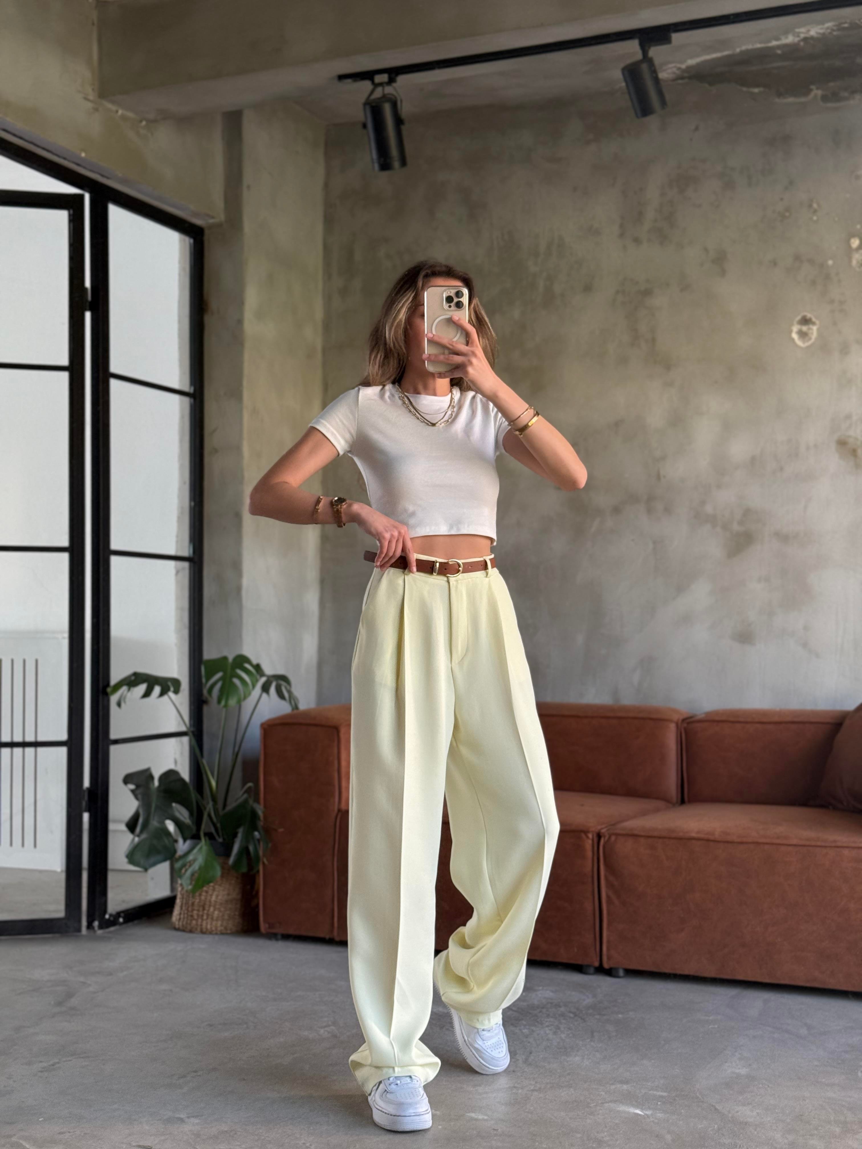 Perry Premium Pensli Palazzo - Sarı - Dominatrend