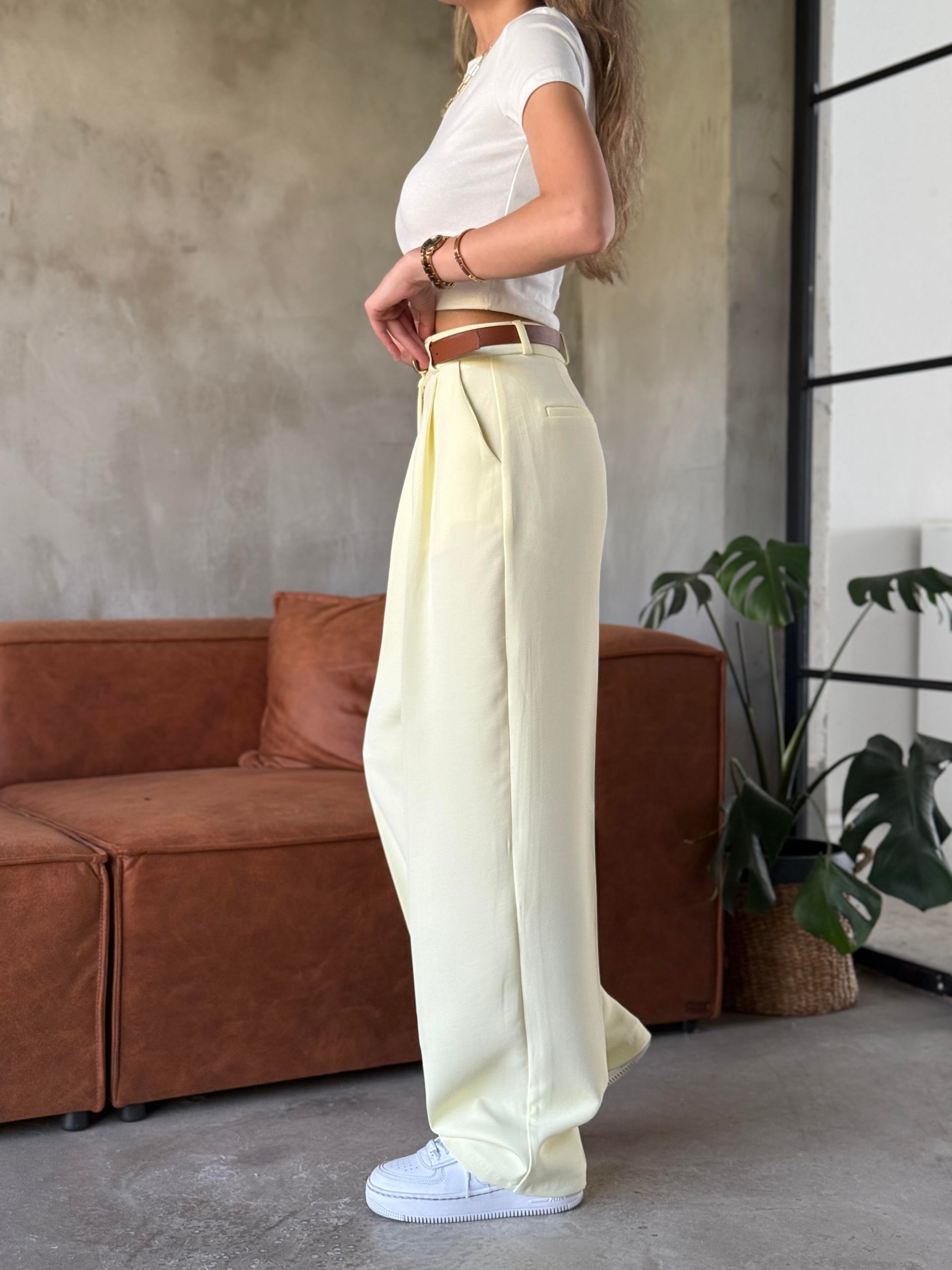 Perry Premium Pensli Palazzo - Sarı - Dominatrend