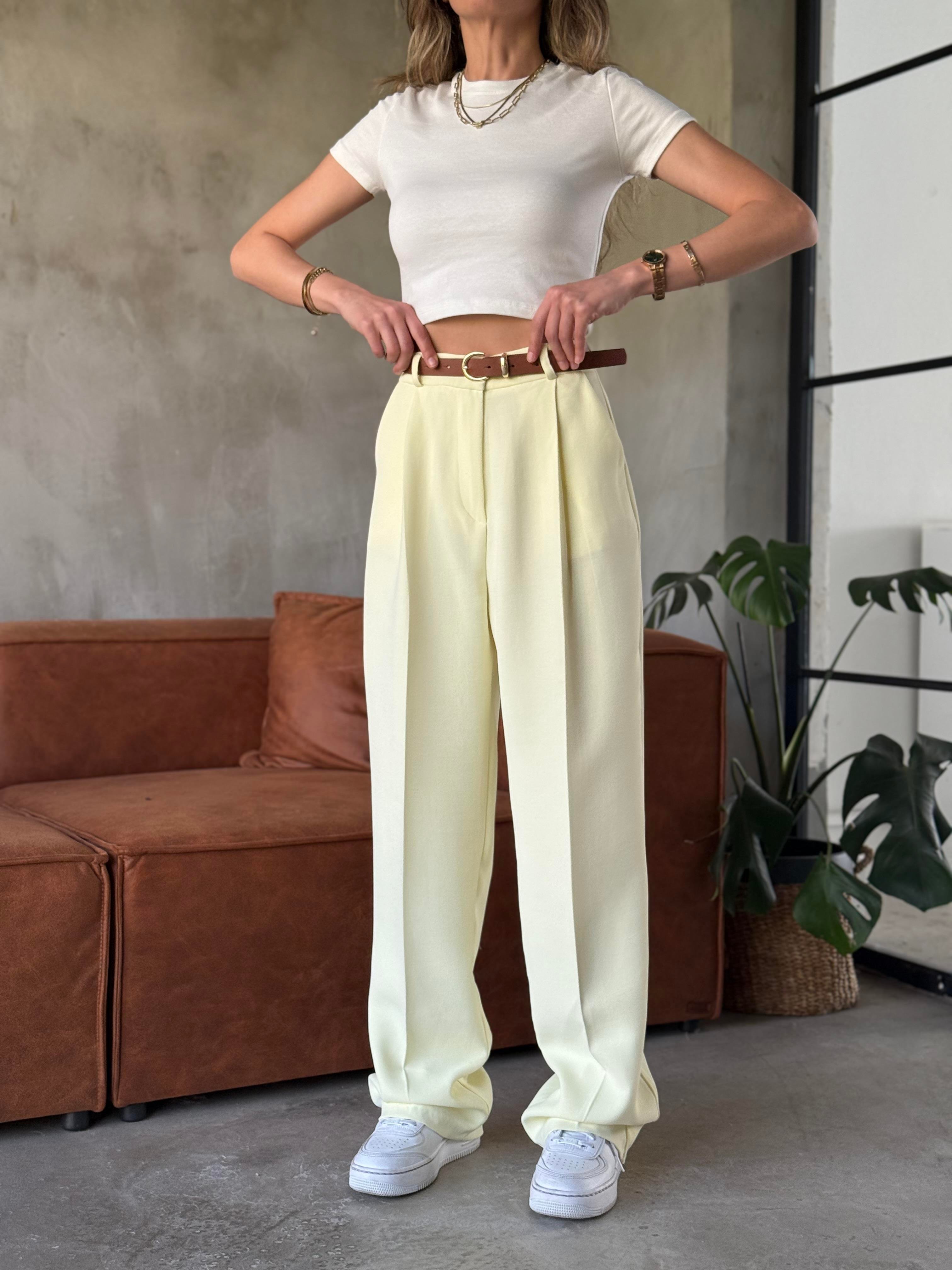 Perry Premium Pensli Palazzo - Sarı - Dominatrend