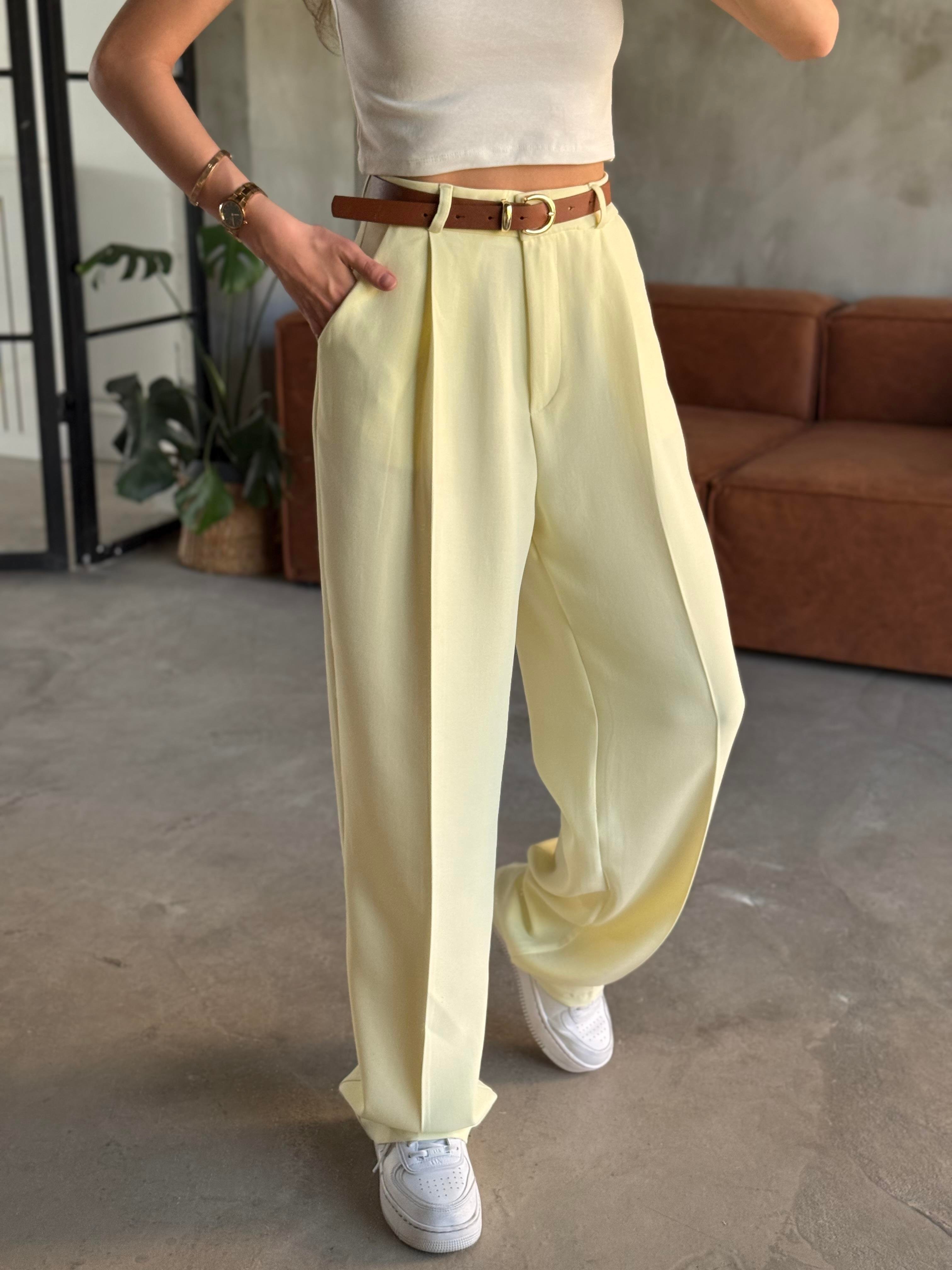 Perry Premium Pensli Palazzo - Sarı - Dominatrend