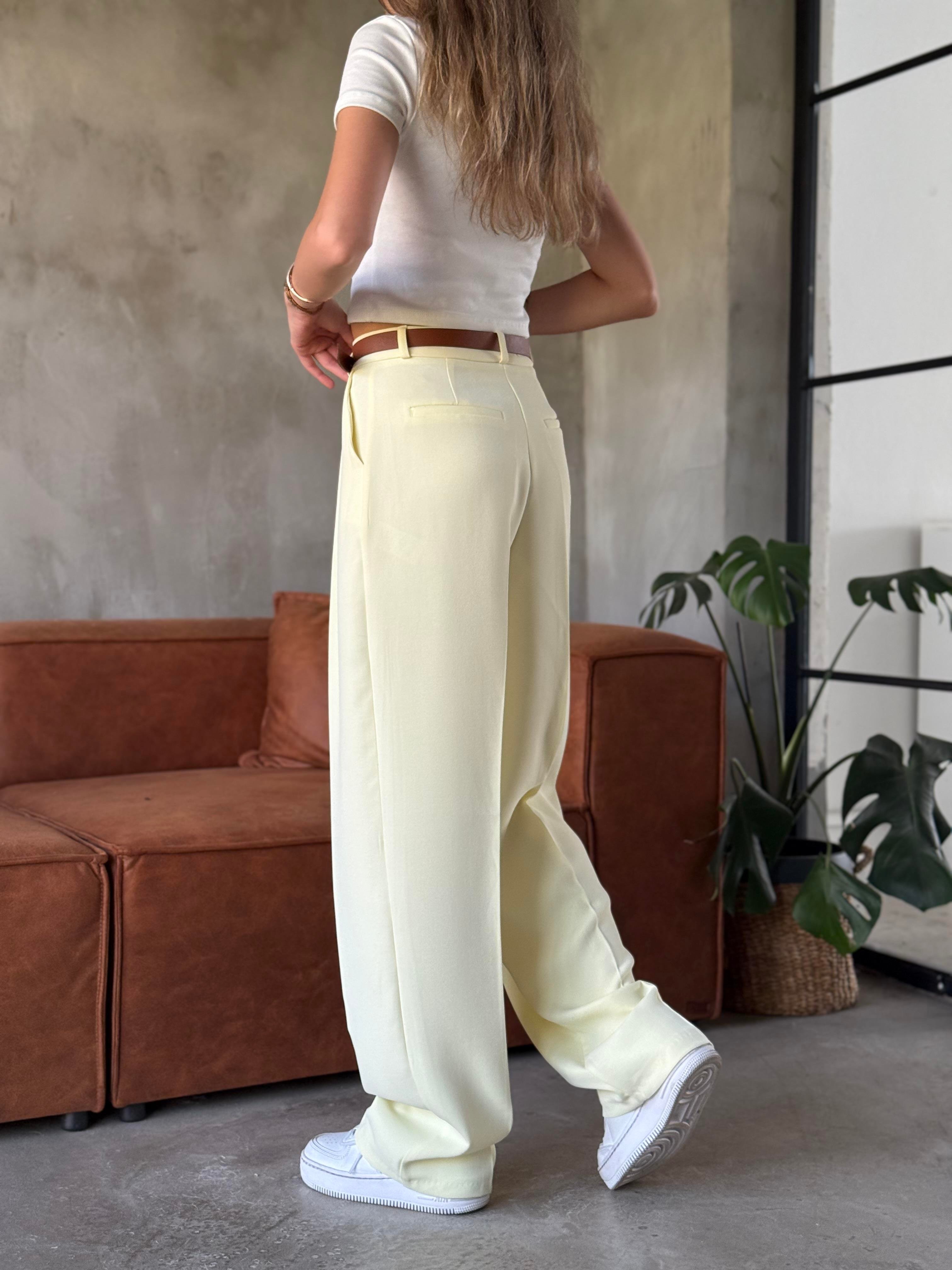 Perry Premium Pensli Palazzo - Sarı - Dominatrend