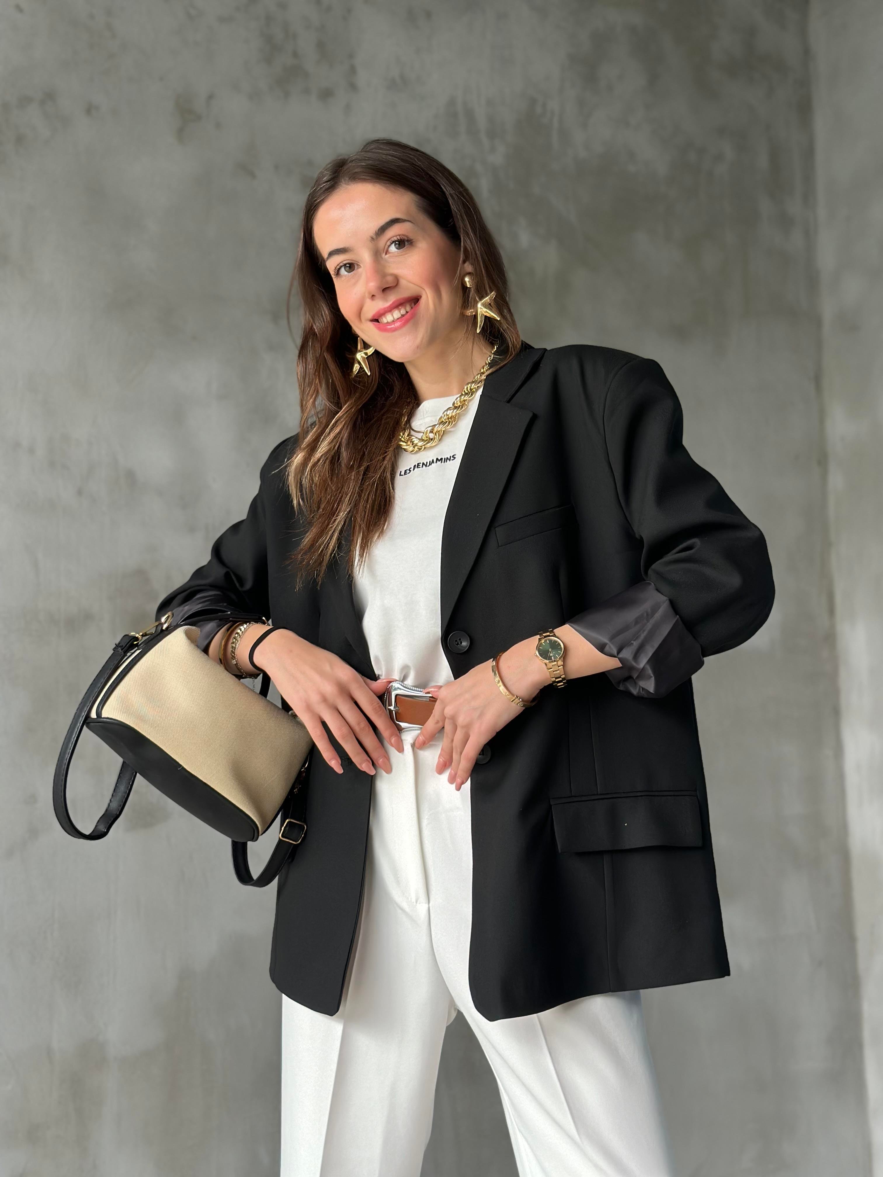Perry Siyah Oversize Blazer Ceket - Dominatrend
