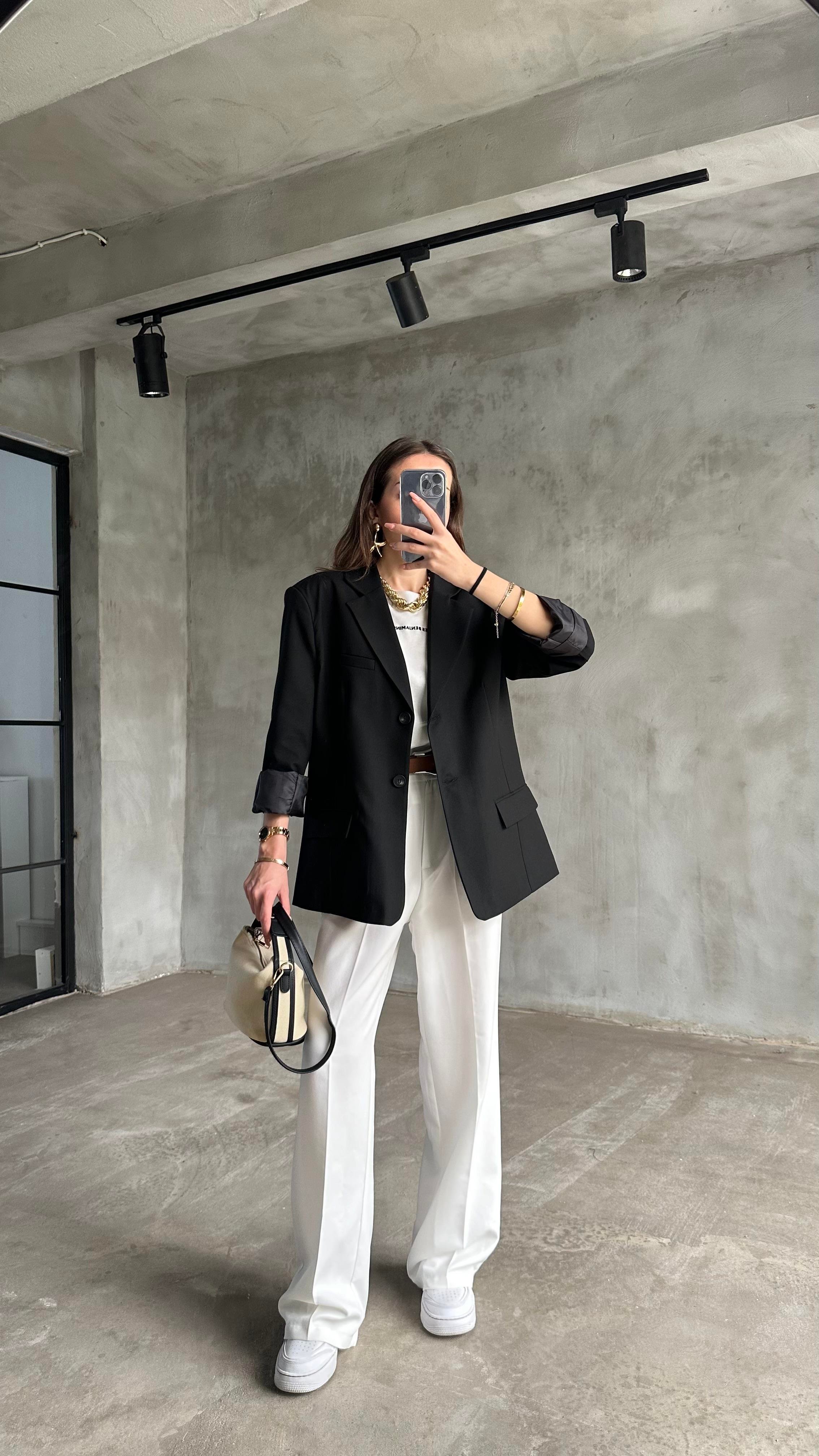 Perry Siyah Oversize Blazer Ceket - Dominatrend