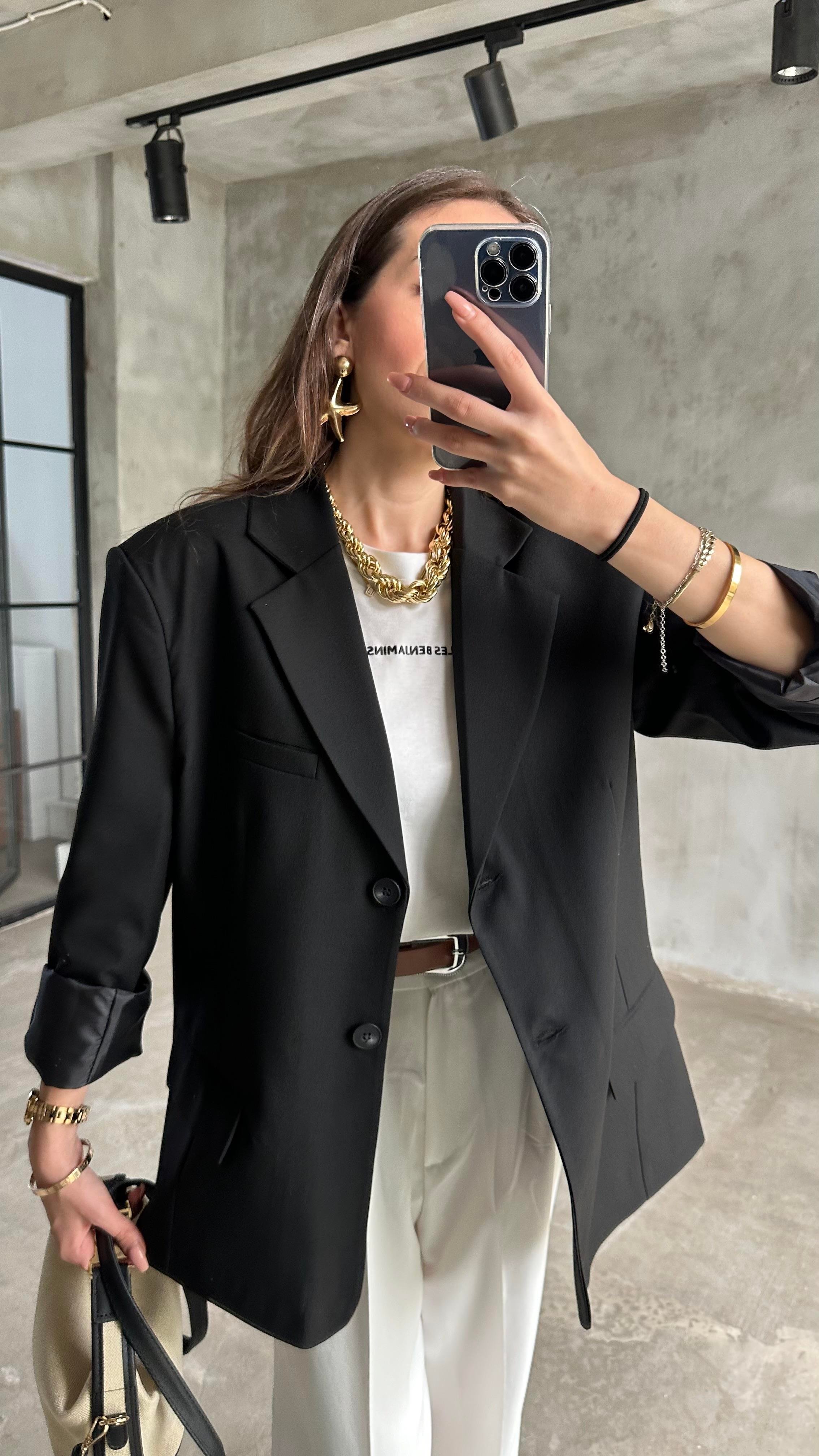 Perry Siyah Oversize Blazer Ceket - Dominatrend