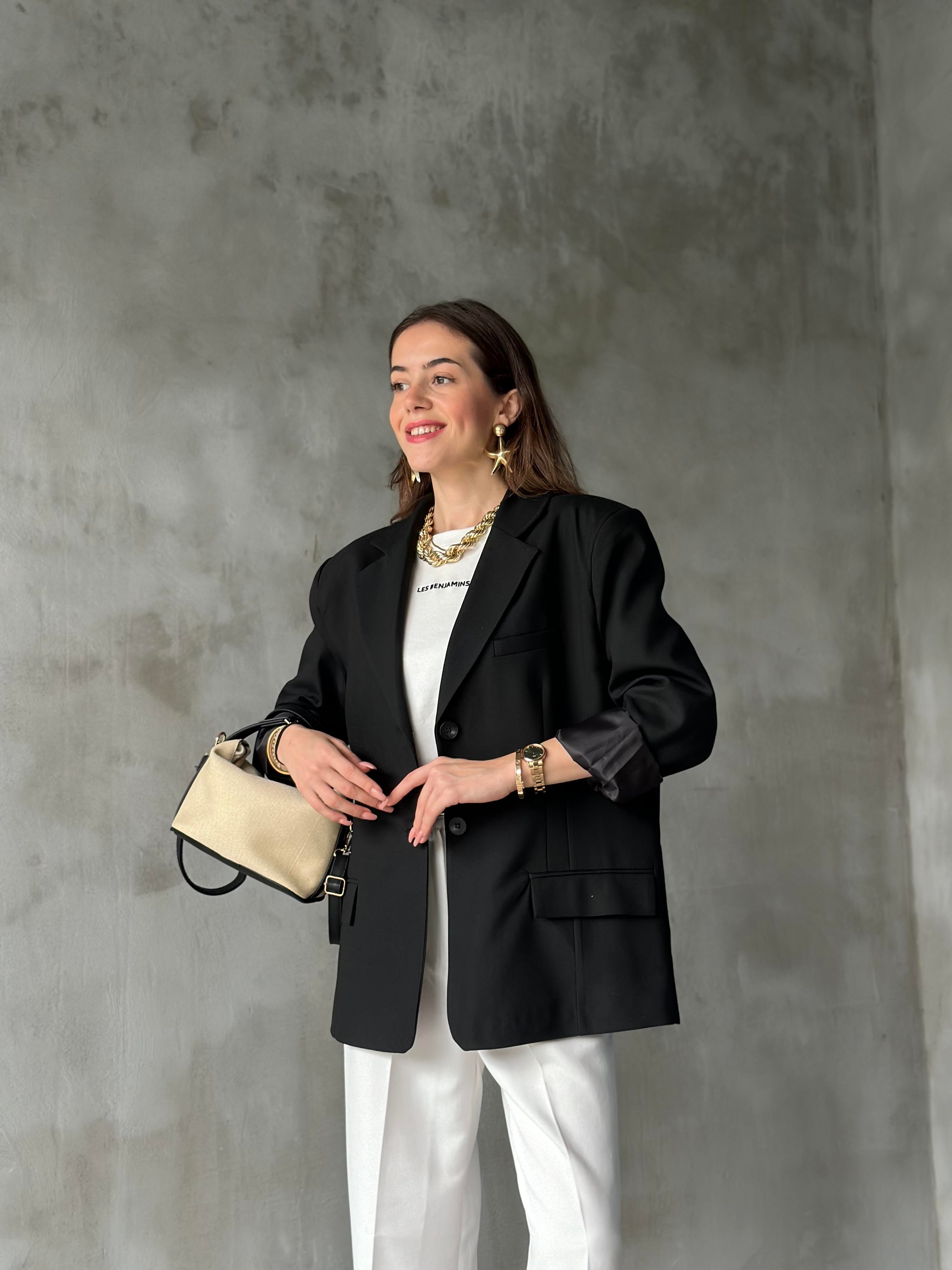 Perry Siyah Oversize Blazer Ceket - Dominatrend