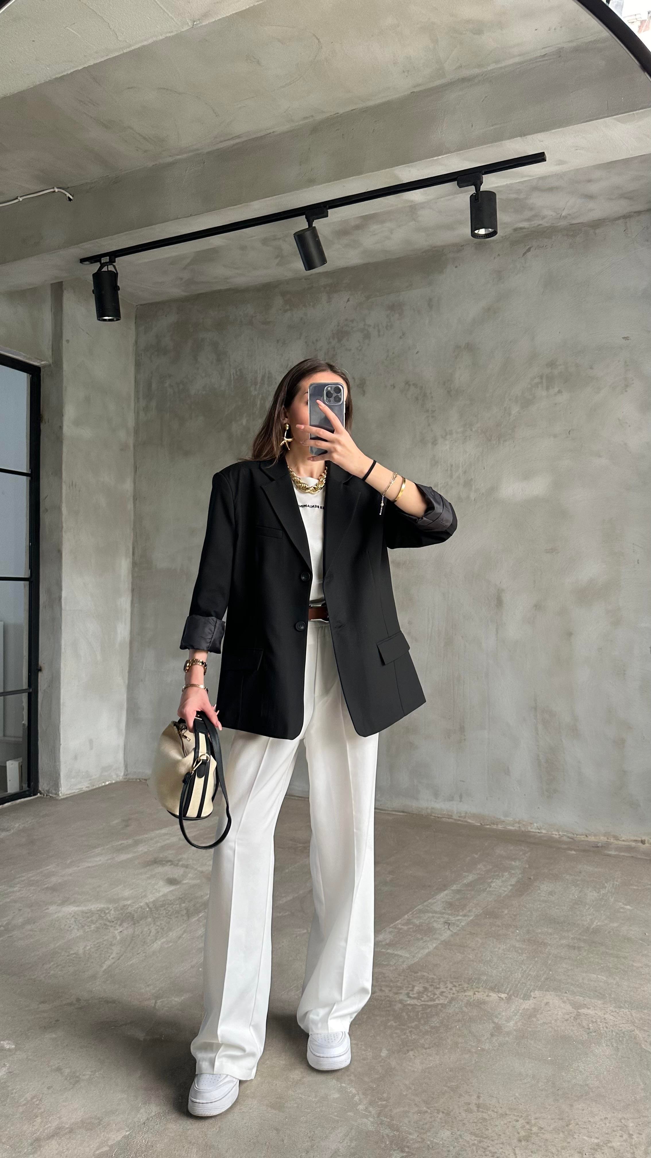 Perry Siyah Oversize Blazer Ceket - Dominatrend