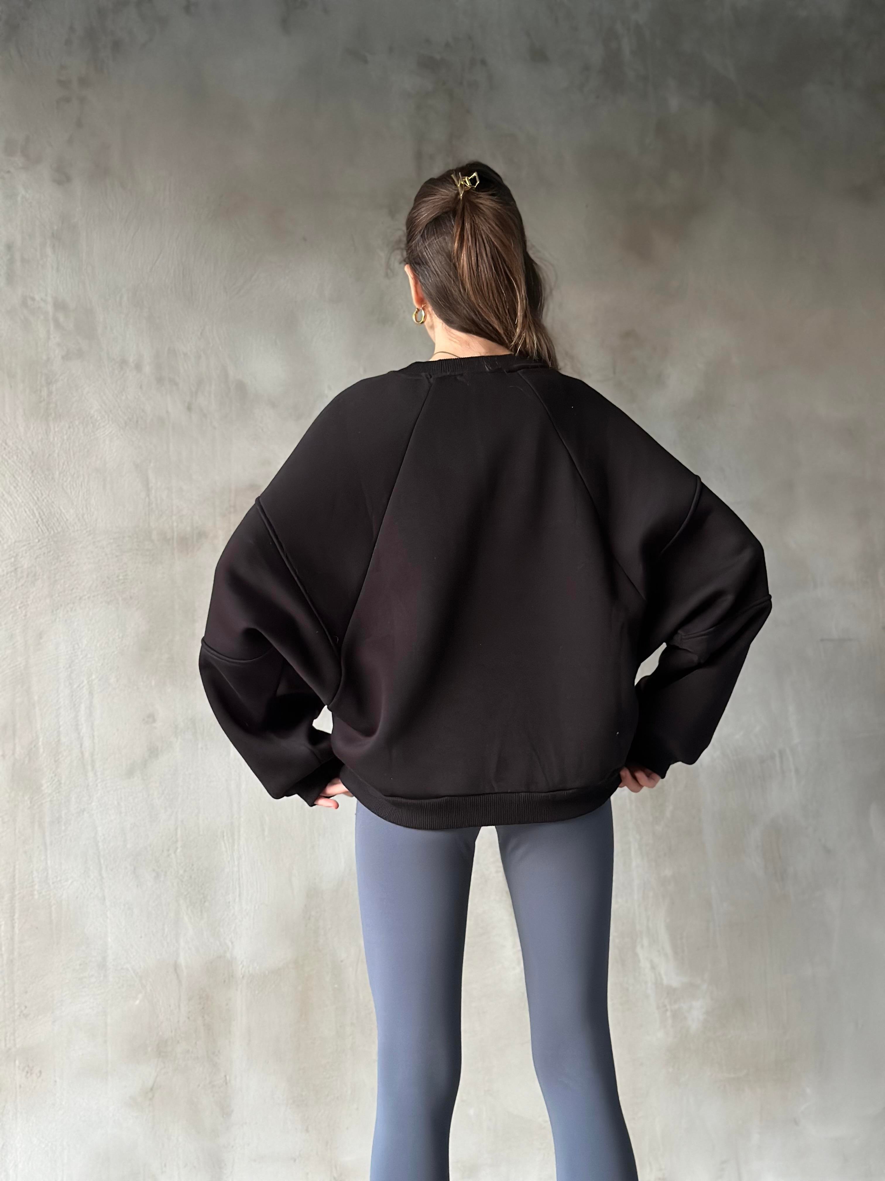 Poem Unisex Oversize Yarasa Kol Sweatshirt - Siyah - Dominatrend