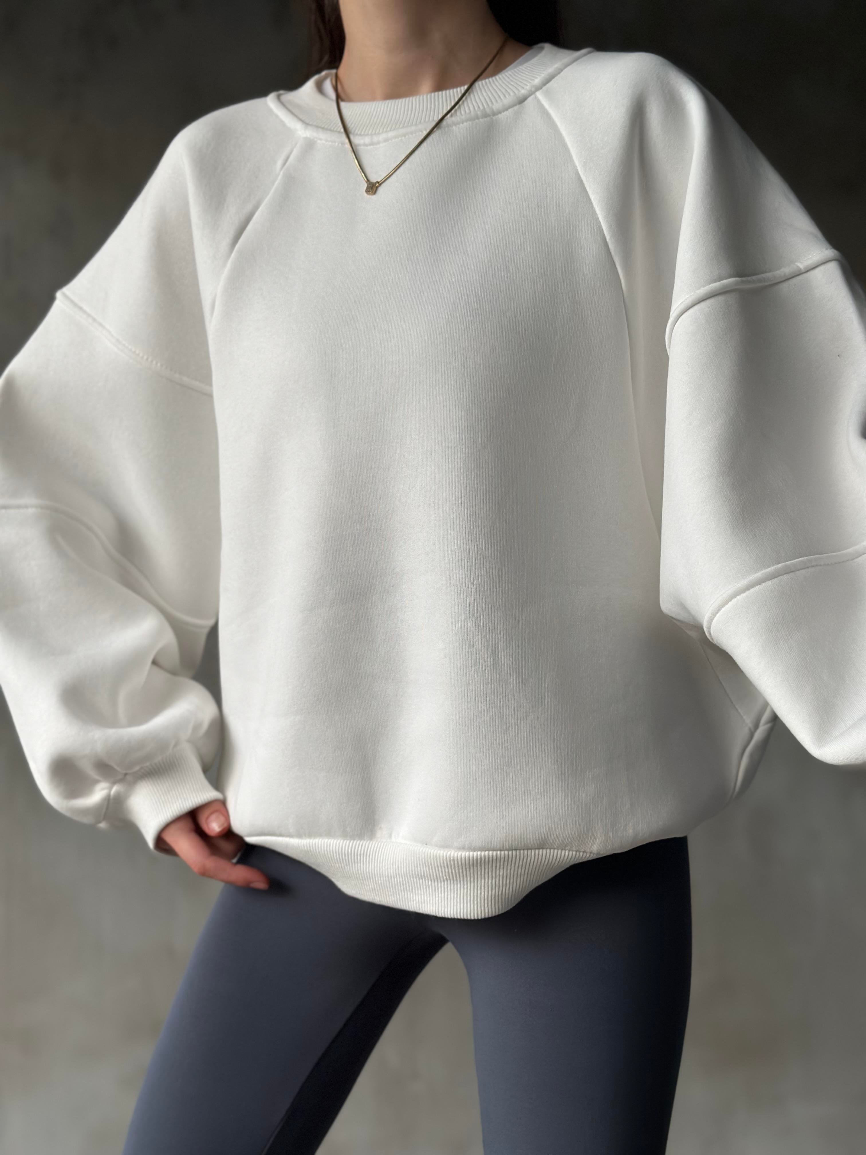 Poem Unisex Yarasa Kol Oversize Sweatshirt - Beyaz - Dominatrend