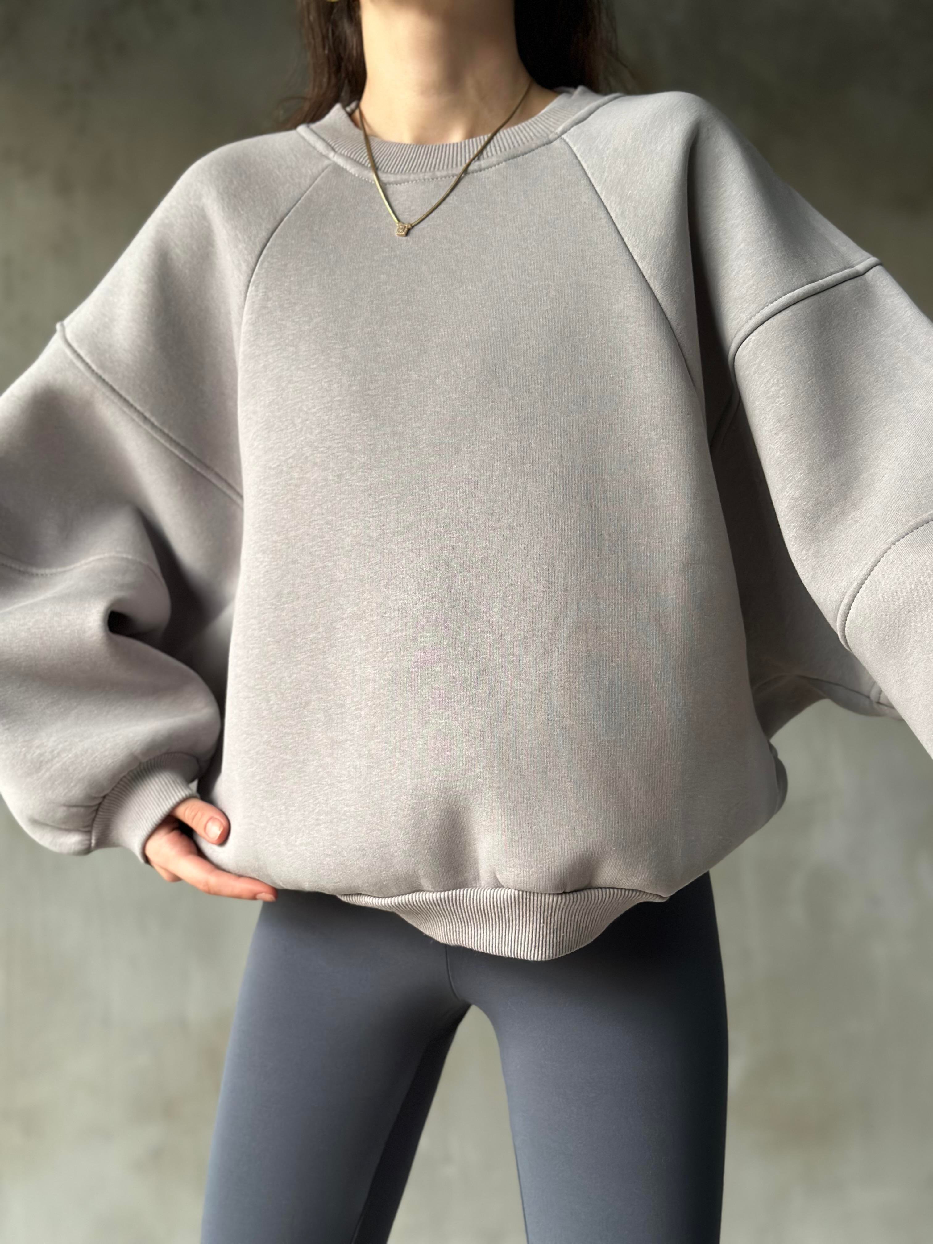 Poem Unisex Yarasa Kol Oversize Sweatshirt - Gri - Dominatrend