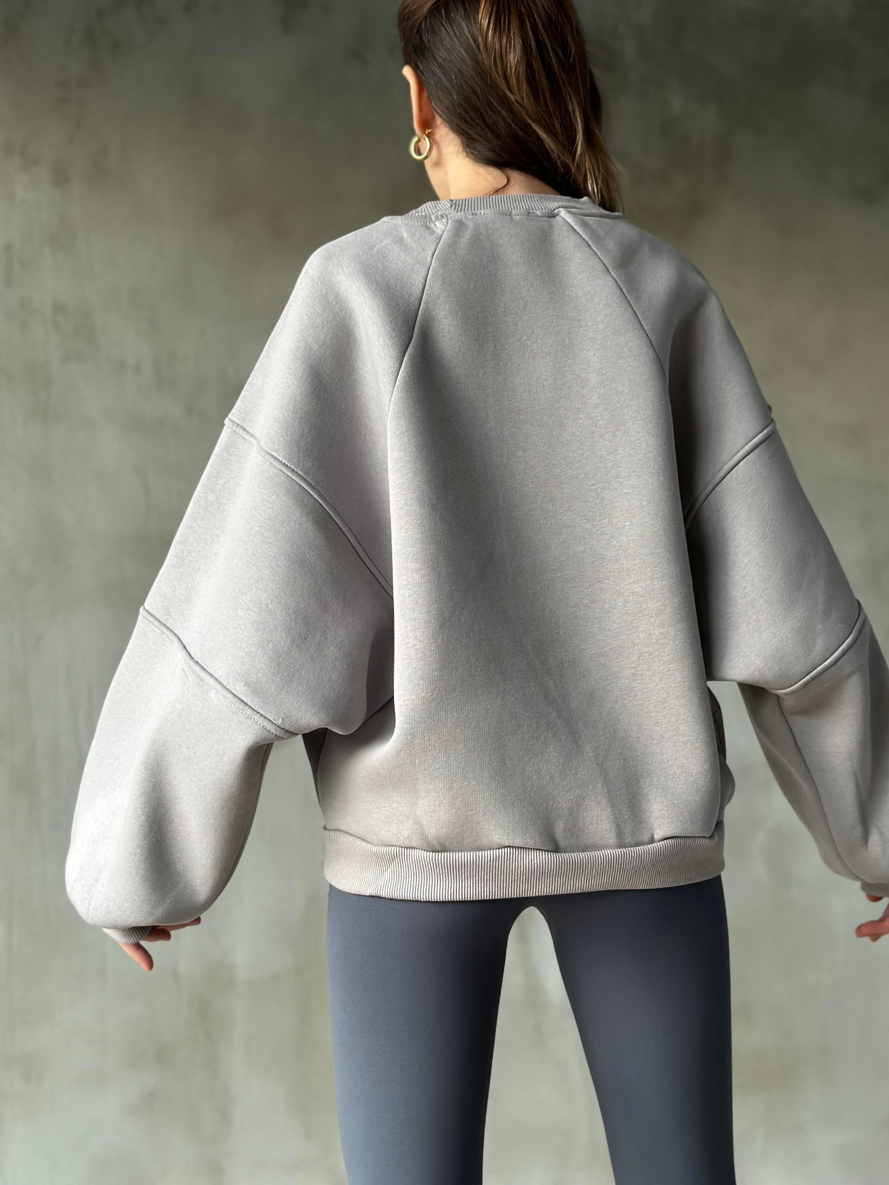 Poem Unisex Yarasa Kol Oversize Sweatshirt - Gri - Dominatrend
