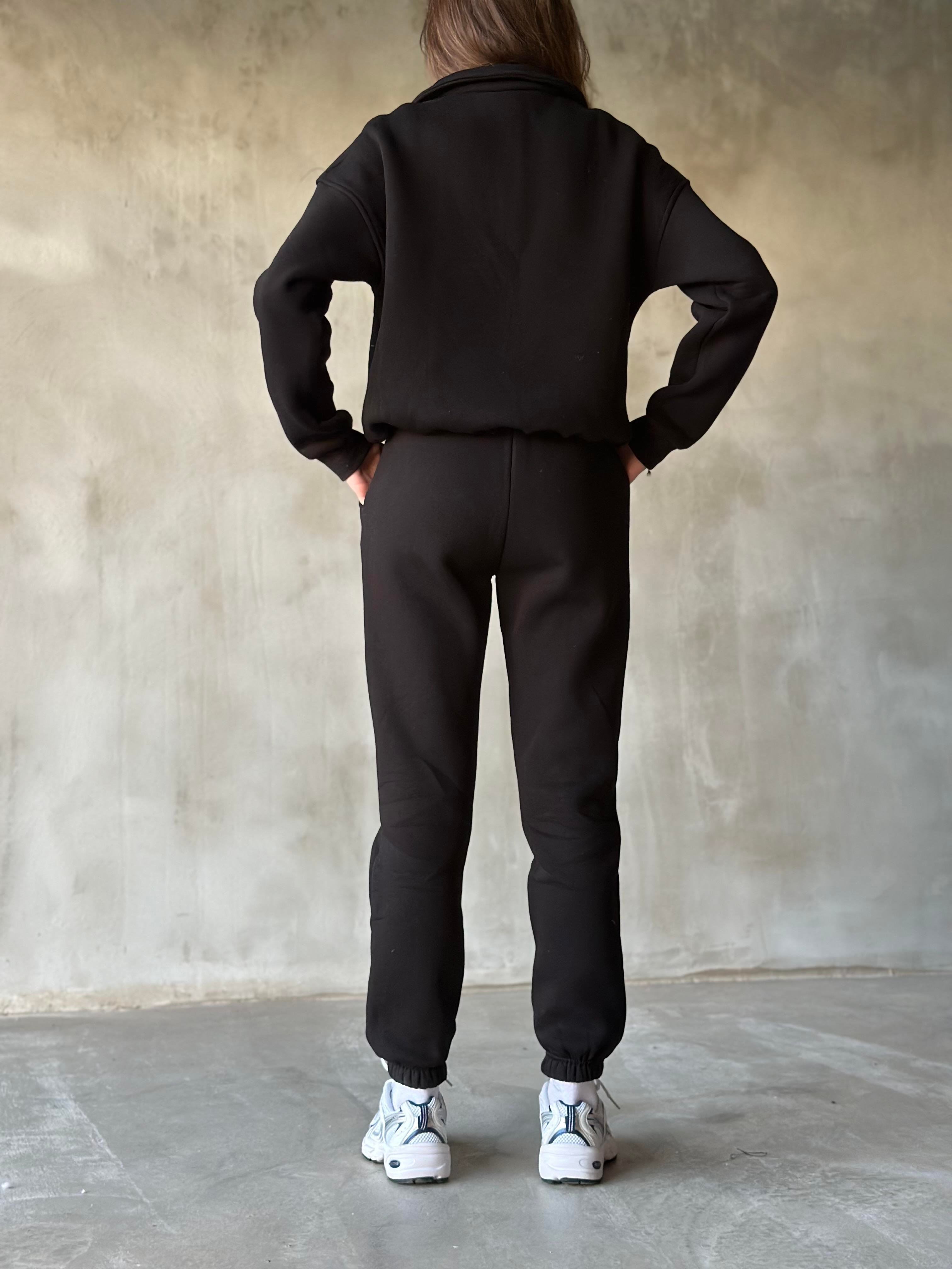 Polo Yaka Jogger Eşofman Takımı - Siyah - Dominatrend