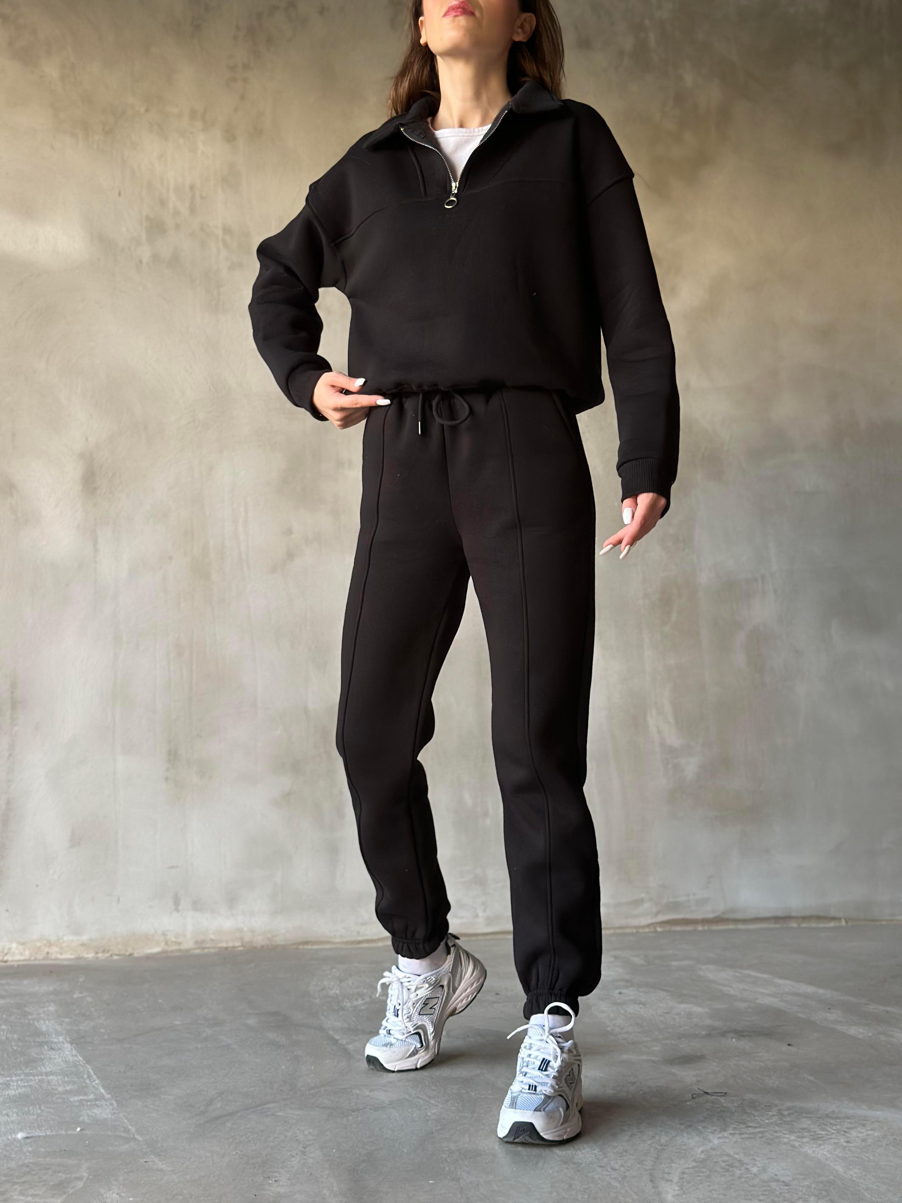 Polo Yaka Jogger Eşofman Takımı - Siyah - Dominatrend