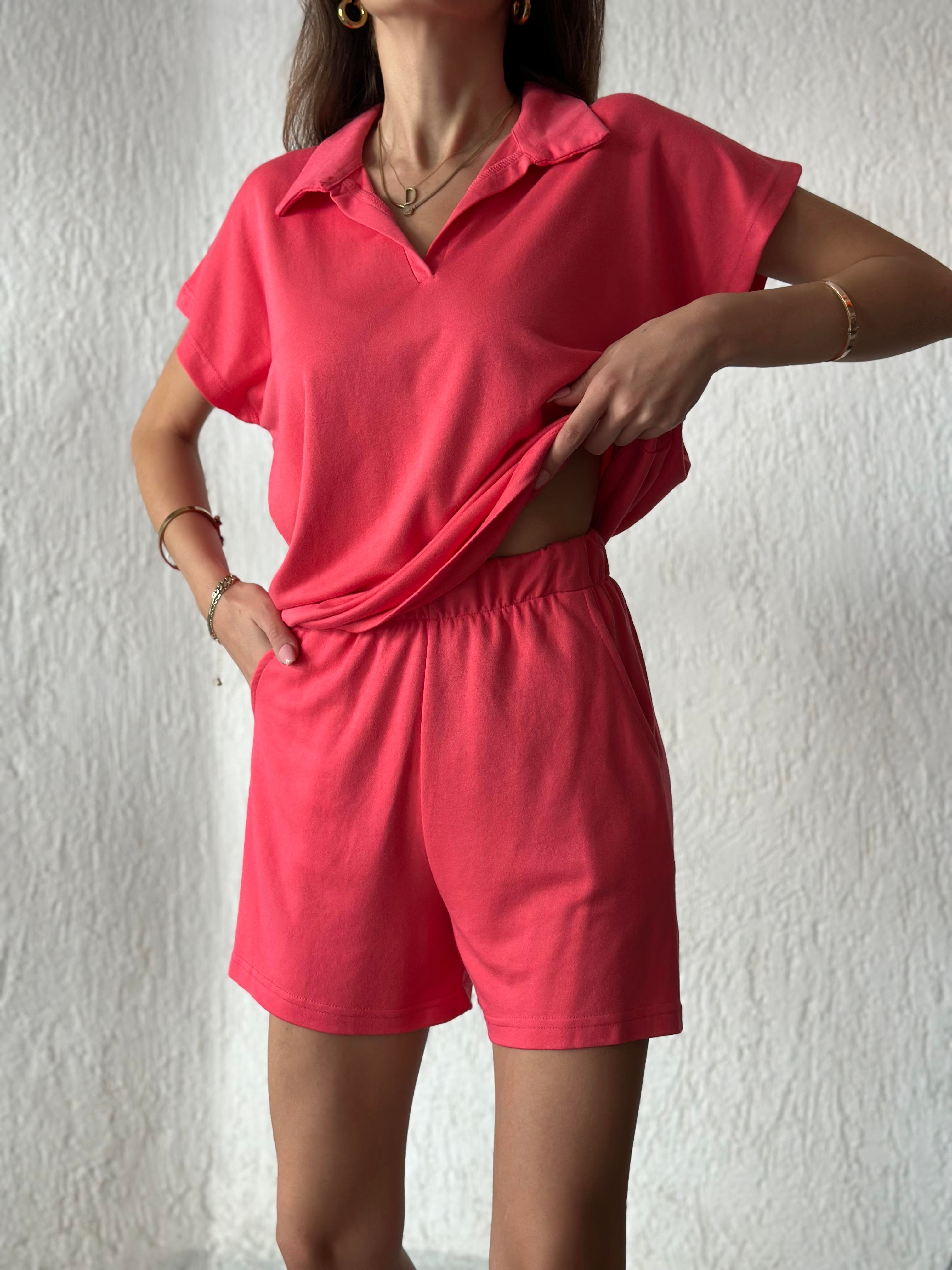 Polo Yaka Modal Takım - Pembe - Dominatrend