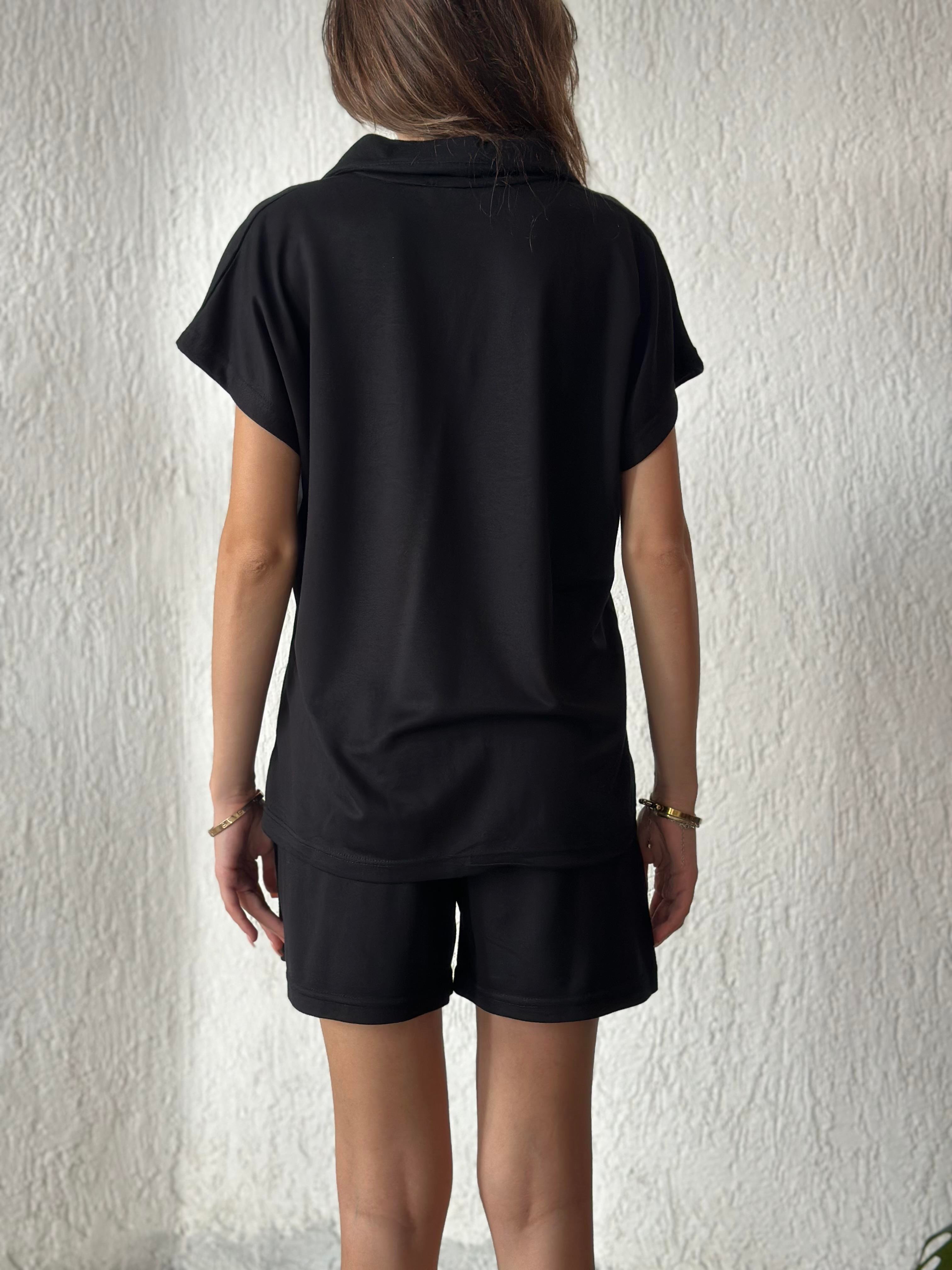 Polo Yaka Modal Takım - Siyah - Dominatrend