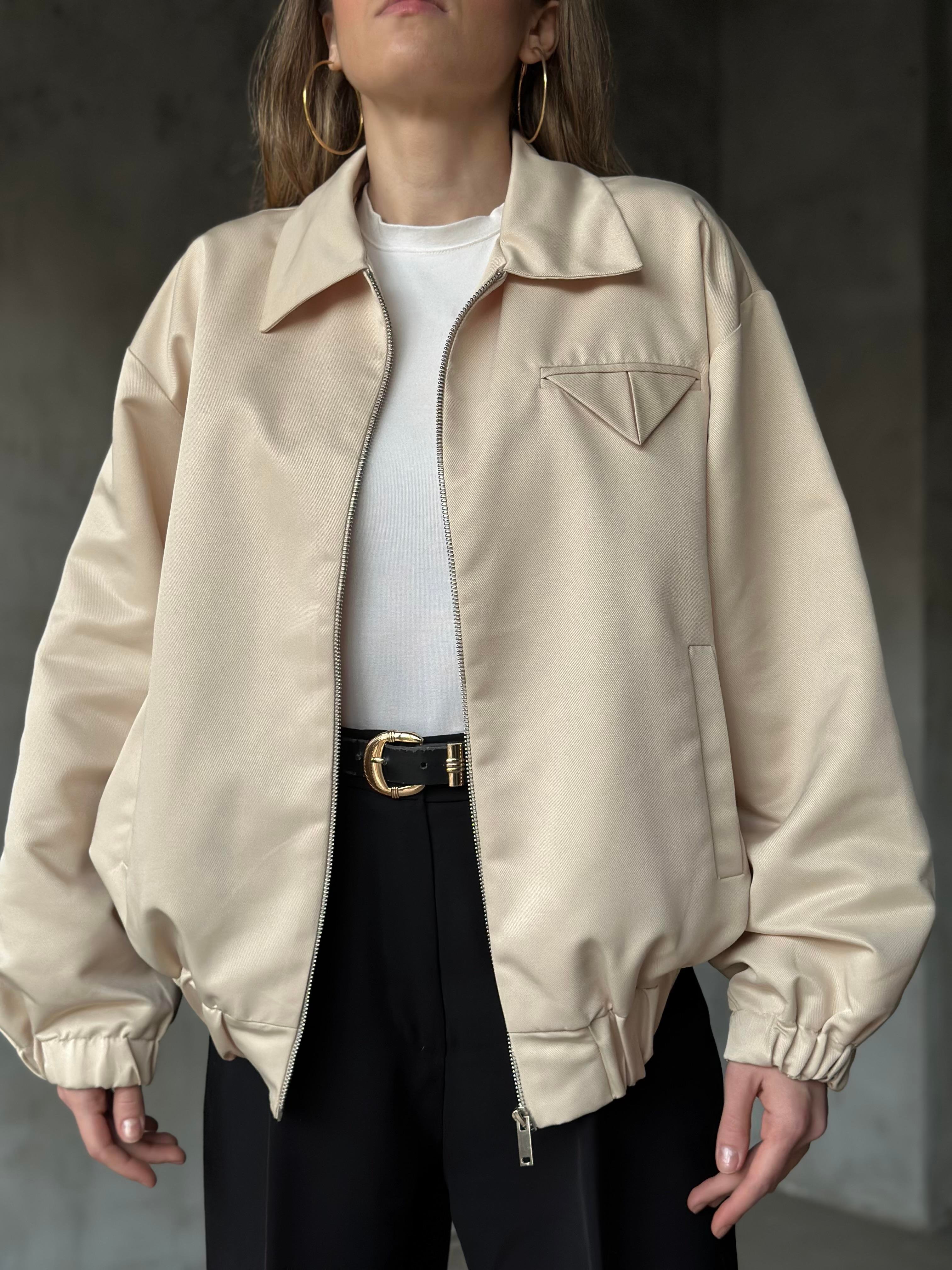 Premium Astarlı Bomber Ceket - Krem - Dominatrend