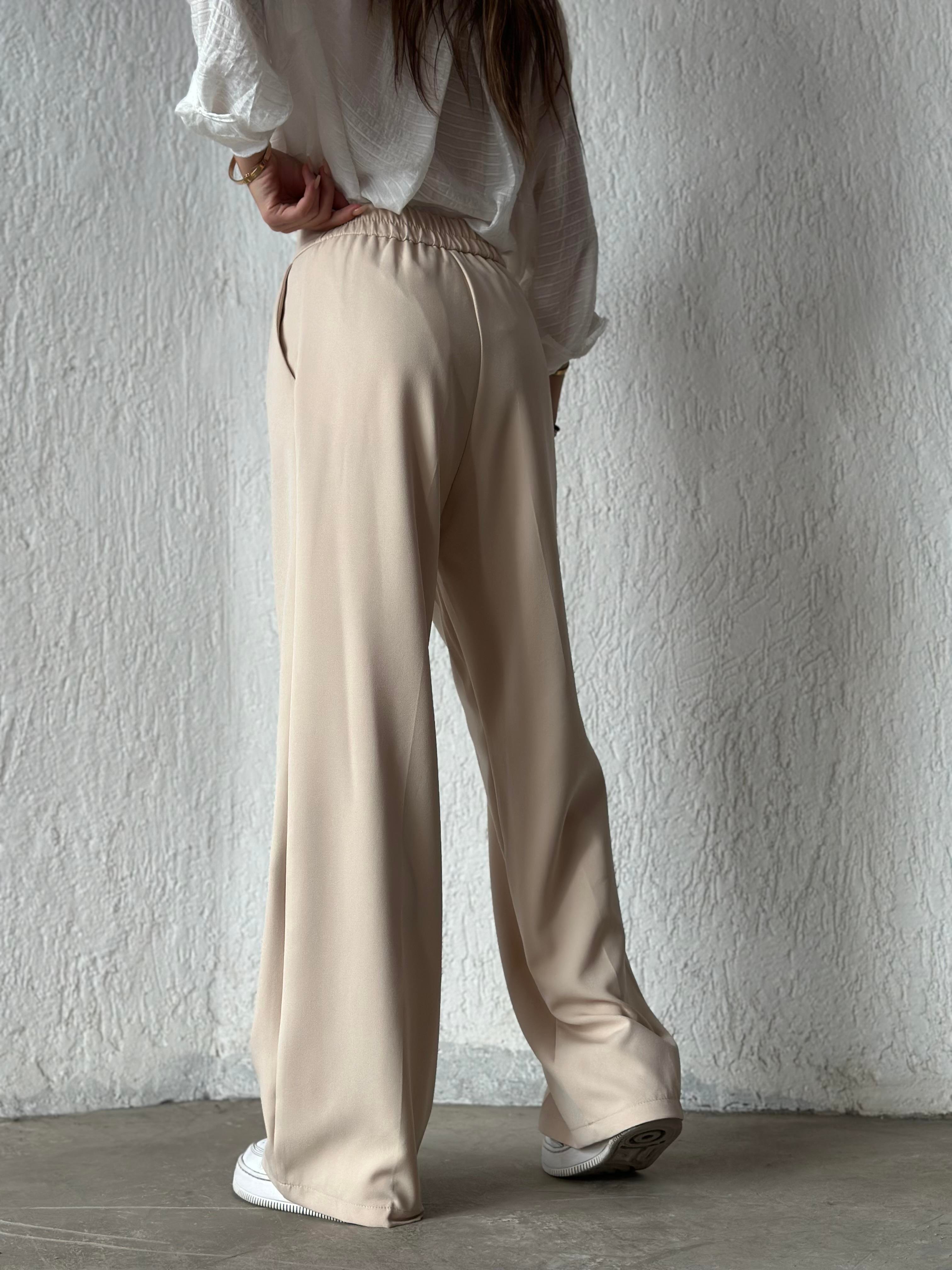 Premium Bel Lastikli Palazzo - Bej - Dominatrend