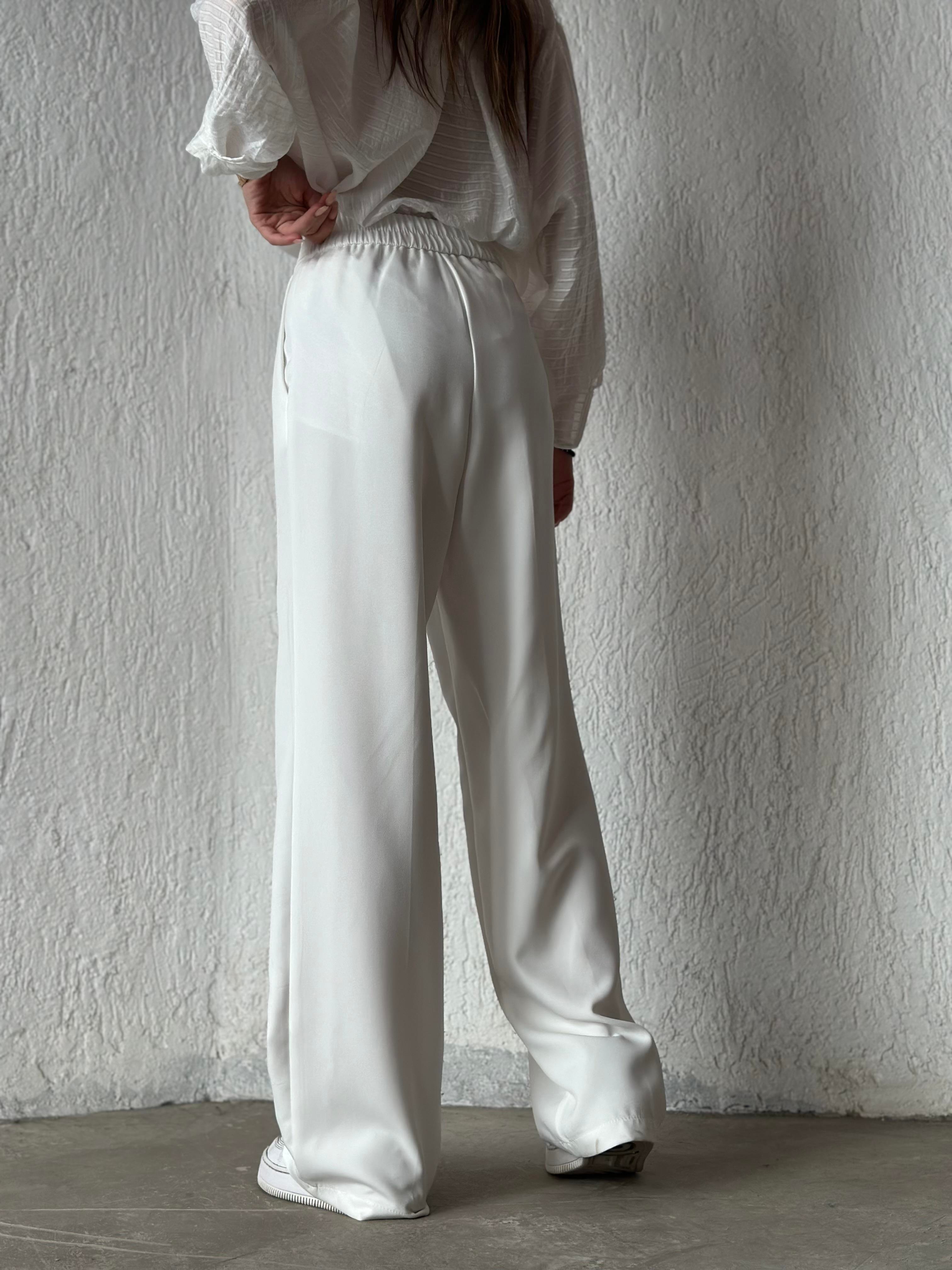 Premium Bel Lastikli Palazzo - Beyaz - Dominatrend