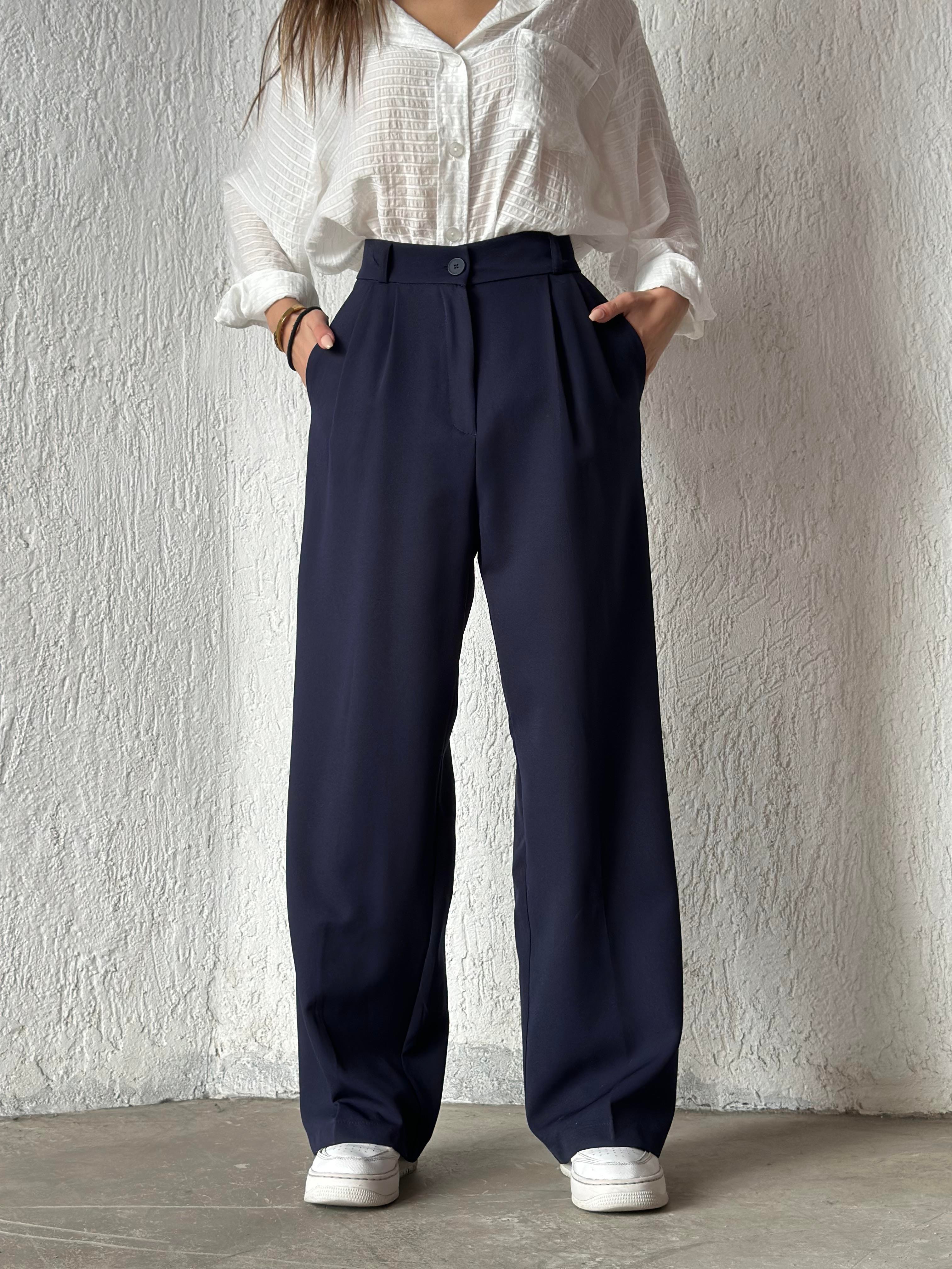 Premium Bel Lastili Palazzo - Lacivert - Dominatrend