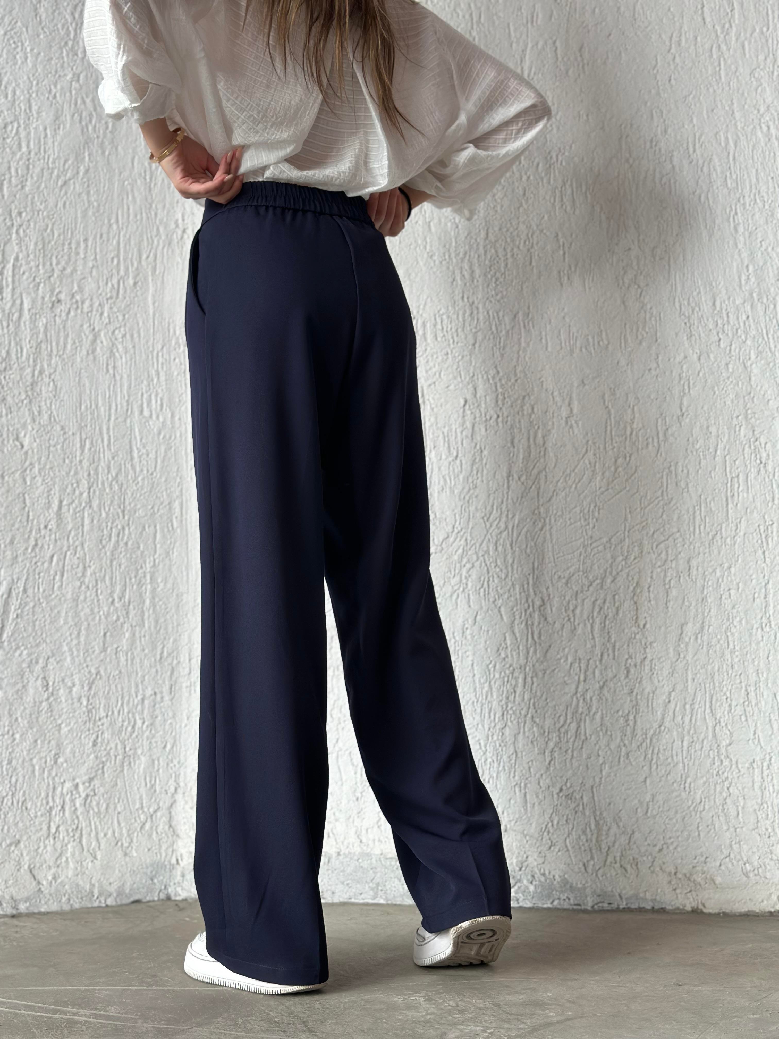 Premium Bel Lastili Palazzo - Lacivert - Dominatrend