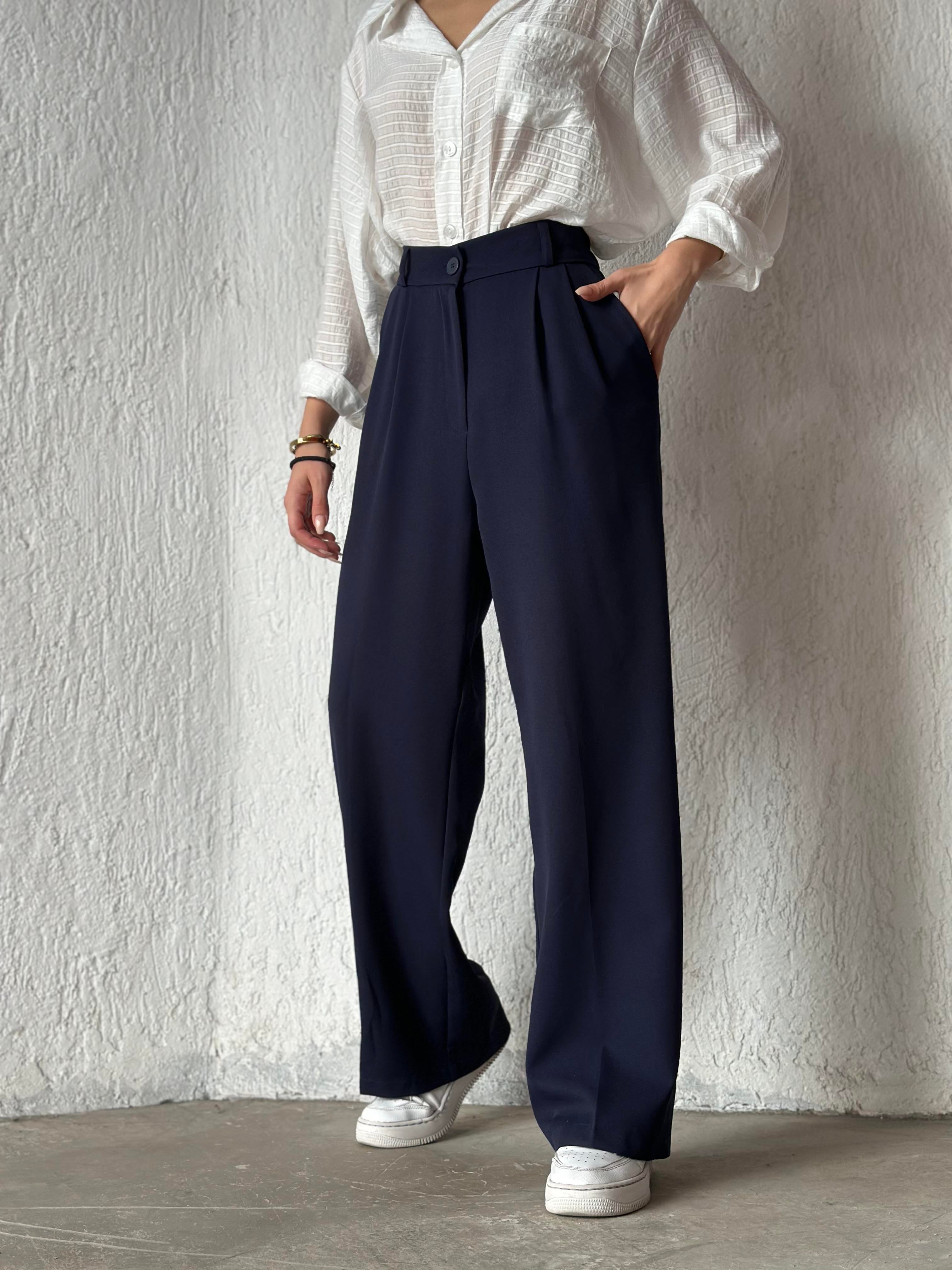 Premium Bel Lastili Palazzo - Lacivert - Dominatrend