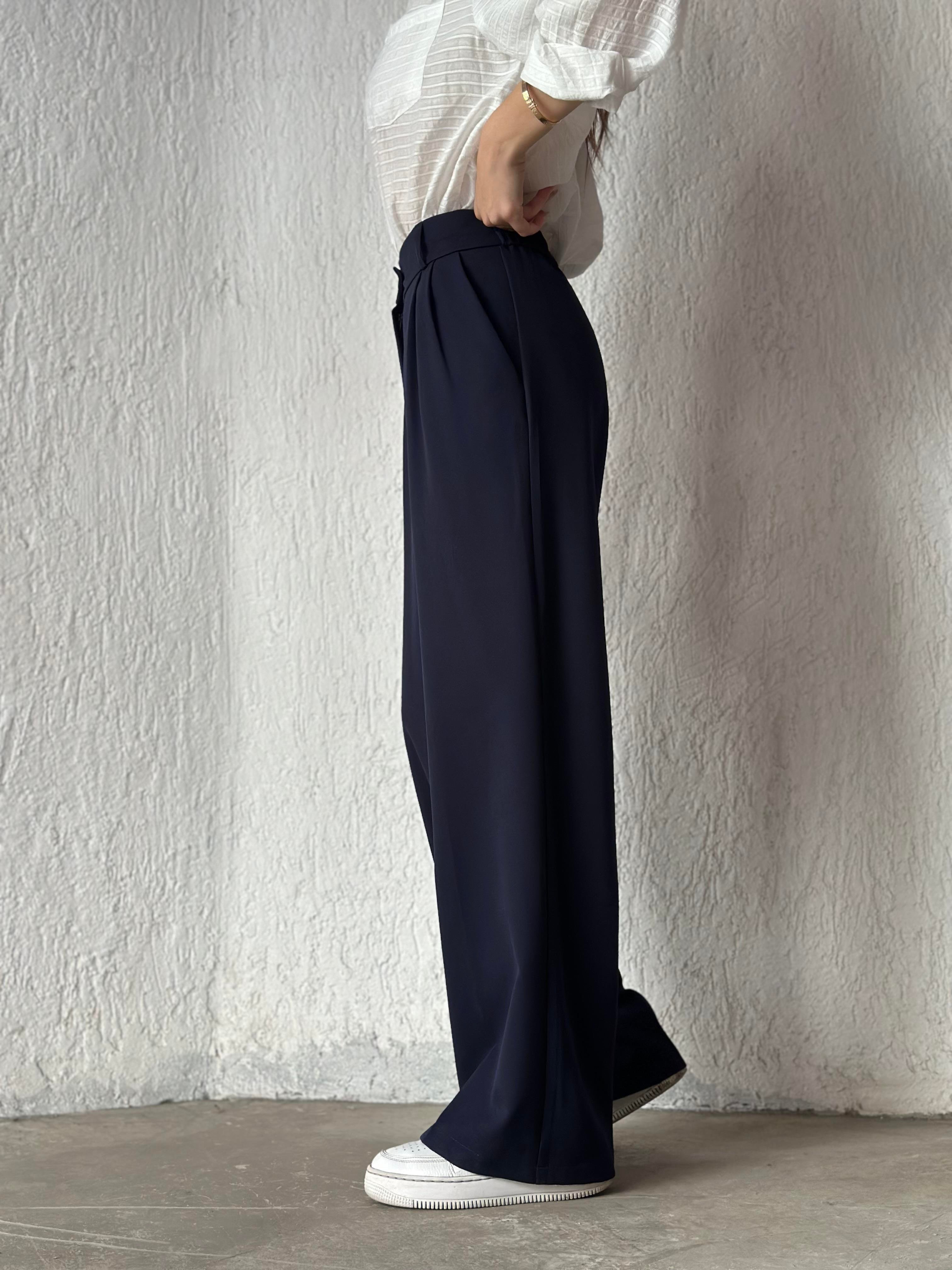 Premium Bel Lastili Palazzo - Lacivert - Dominatrend