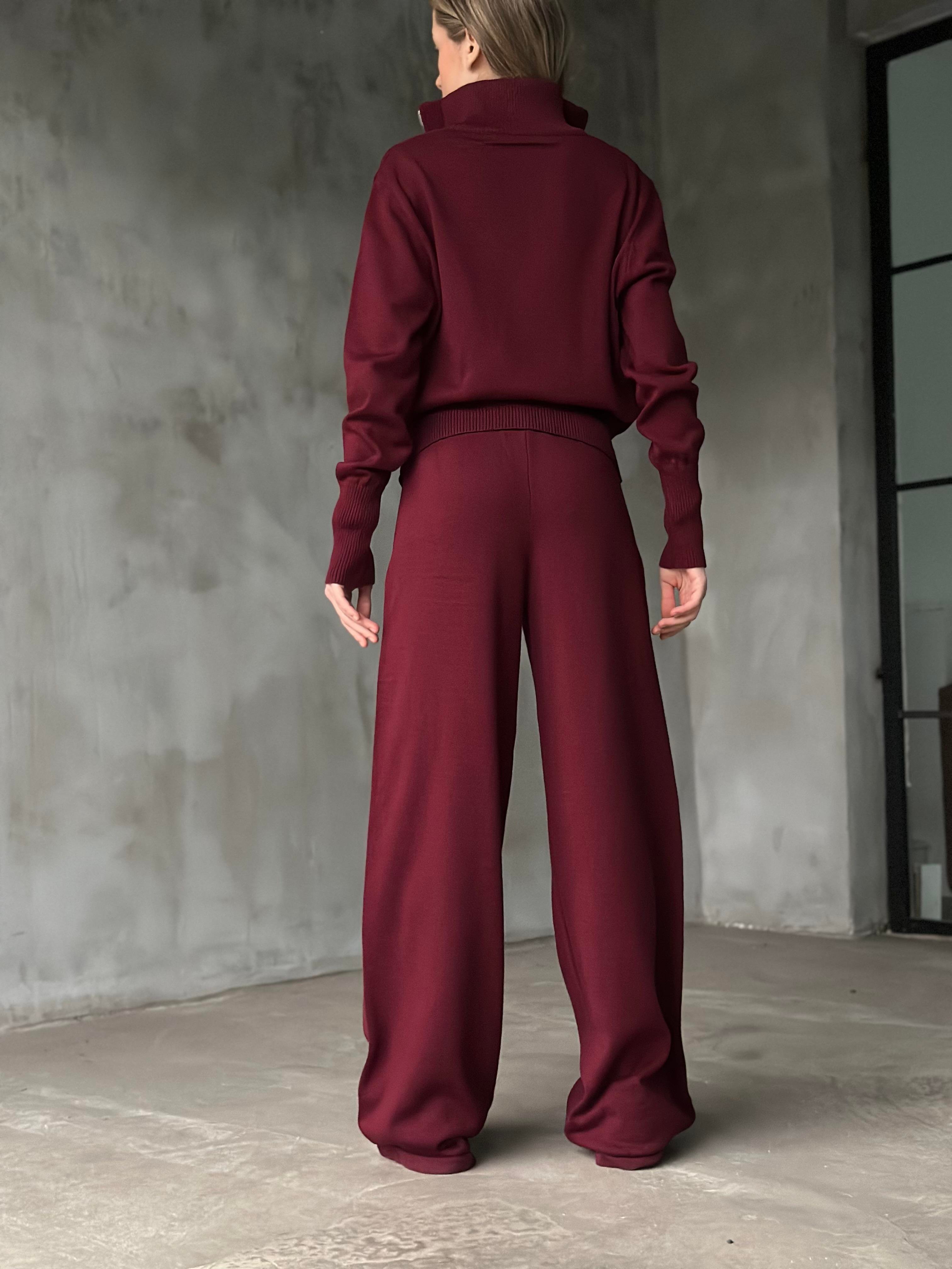 Premium Çift Fermuarlı Triko Takım - Bordo - Dominatrend