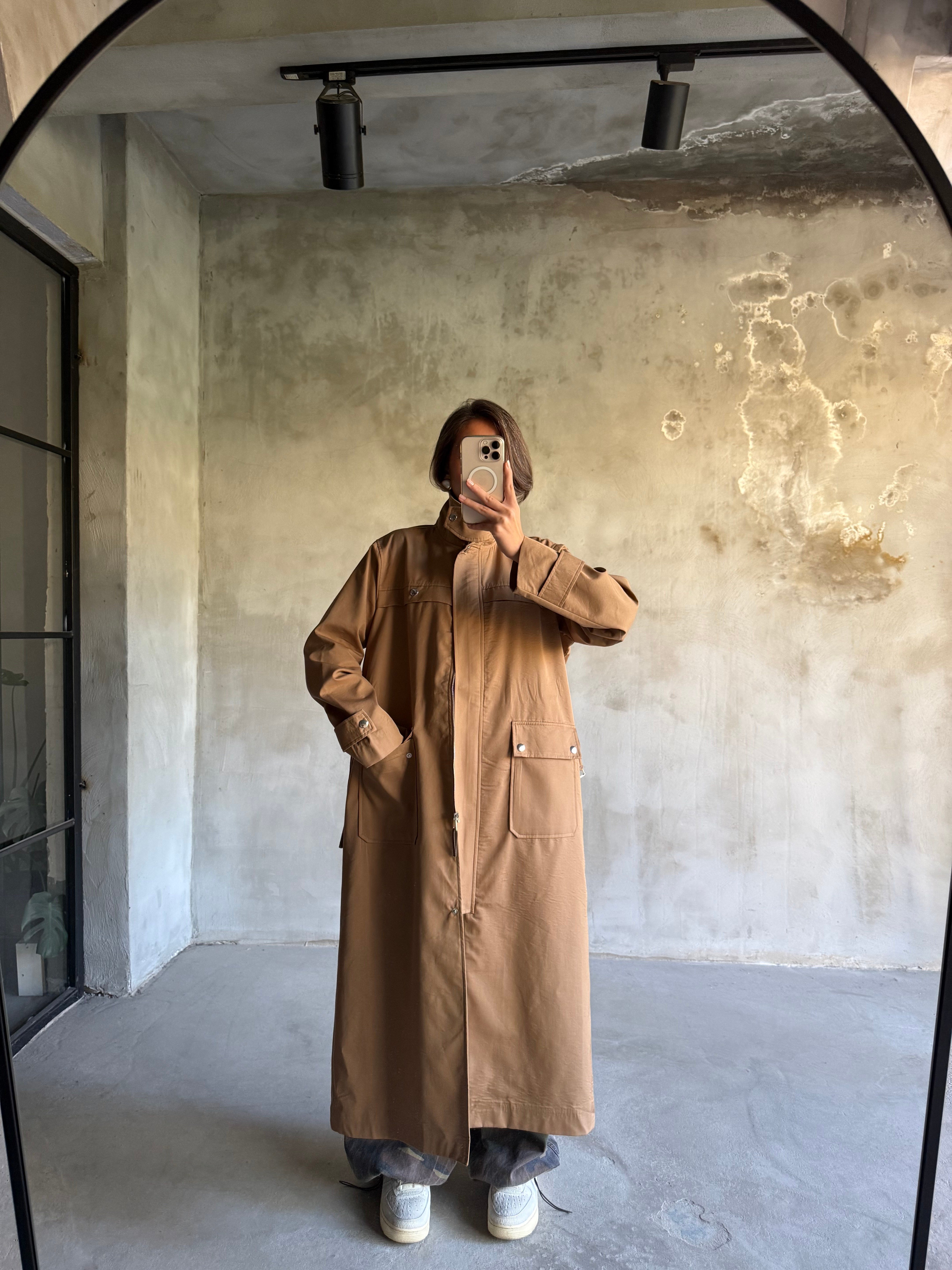 Premium Dik Yaka Su İtici Trençkot - Camel - Dominatrend