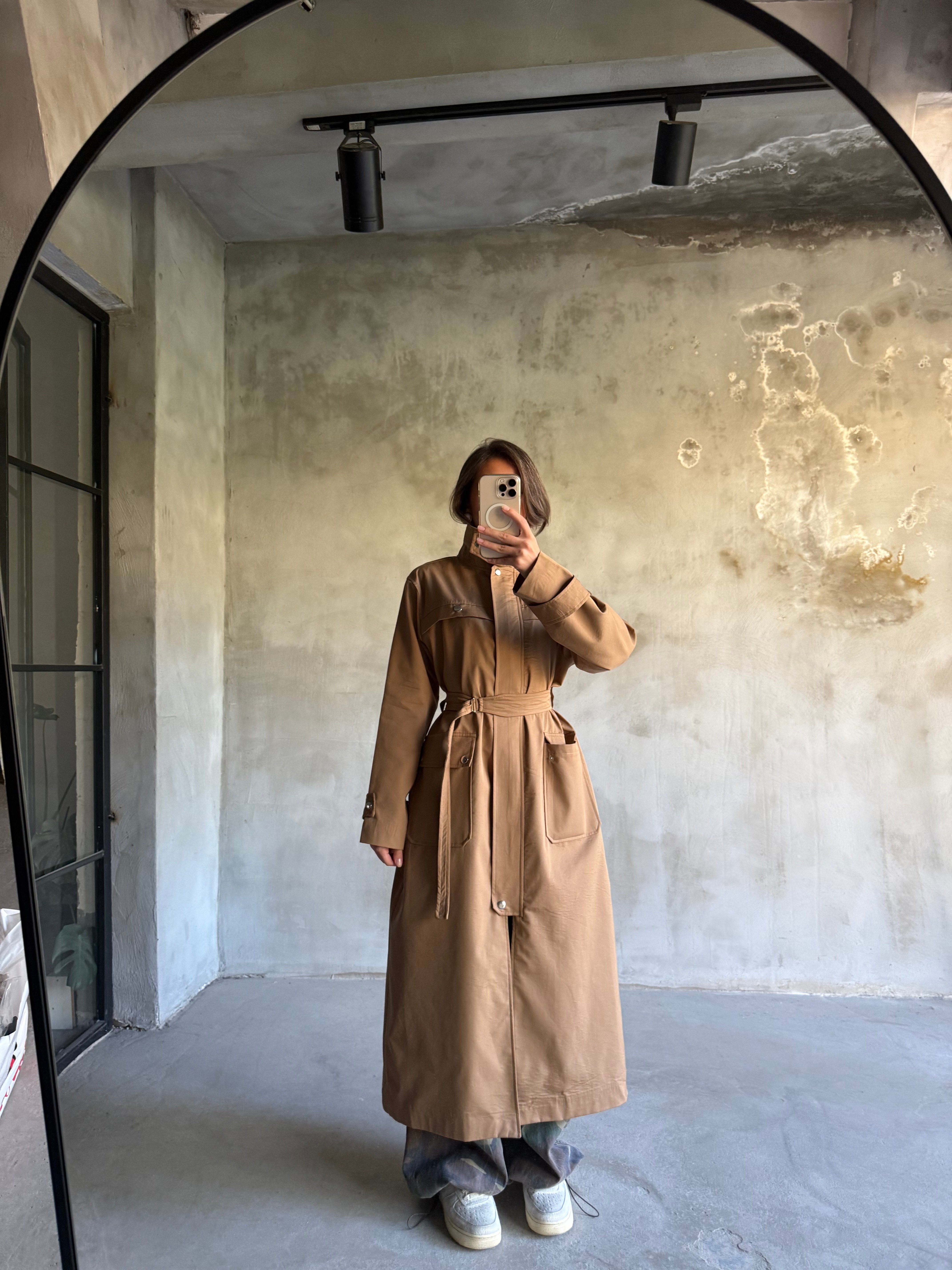 Premium Dik Yaka Su İtici Trençkot - Camel - Dominatrend