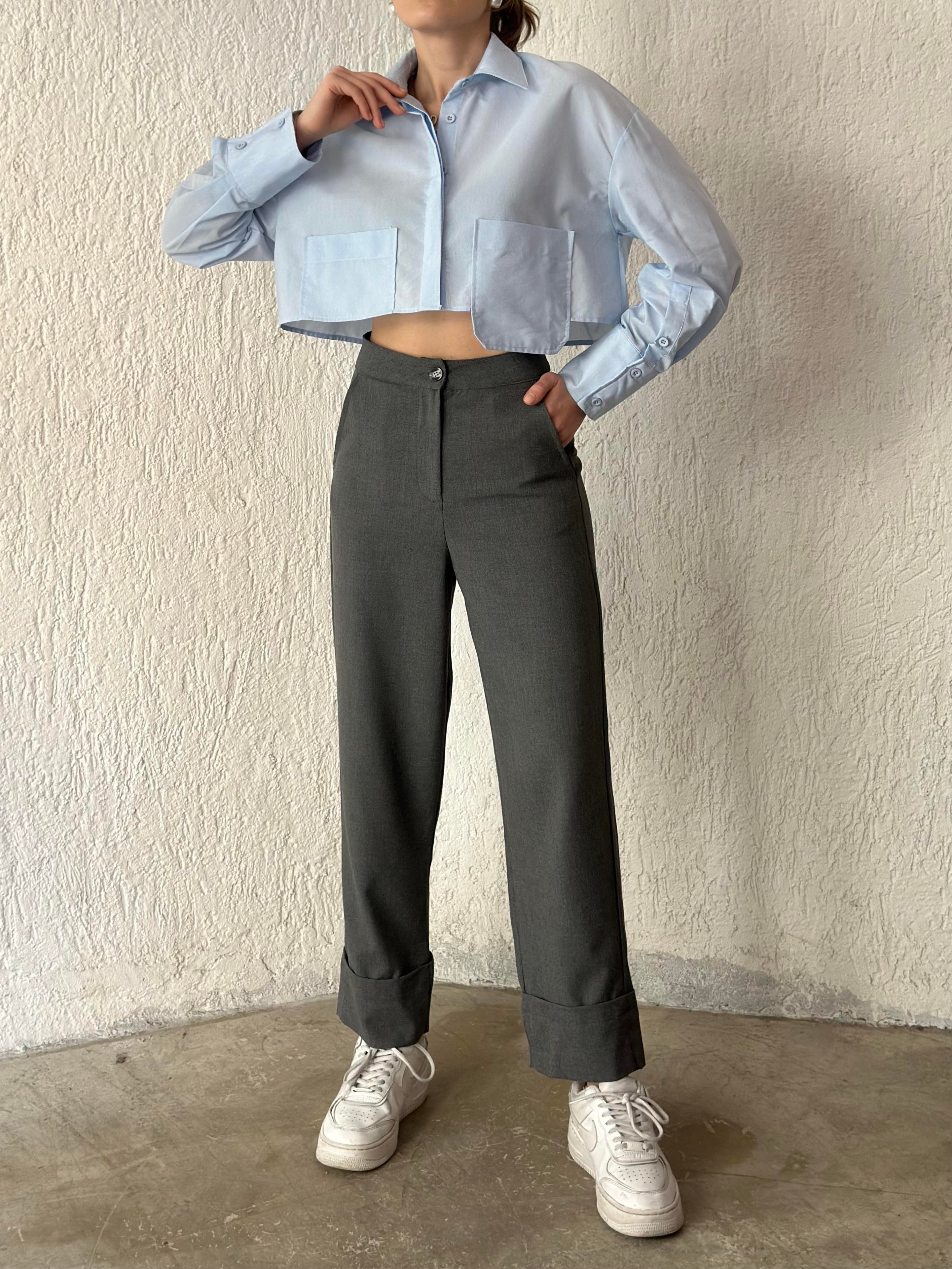 Premium Katlı Paça Kumaş Pantolon - Füme - Dominatrend