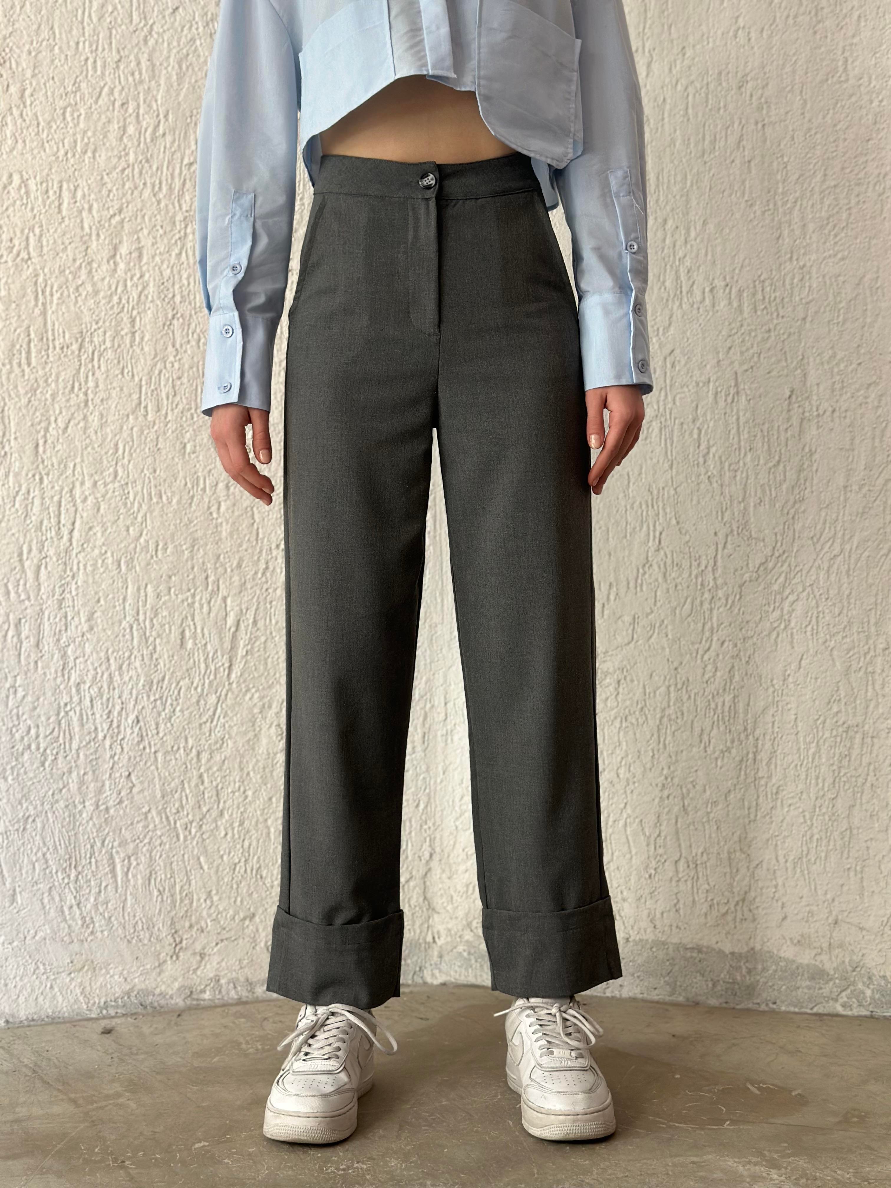 Premium Katlı Paça Kumaş Pantolon - Füme - Dominatrend