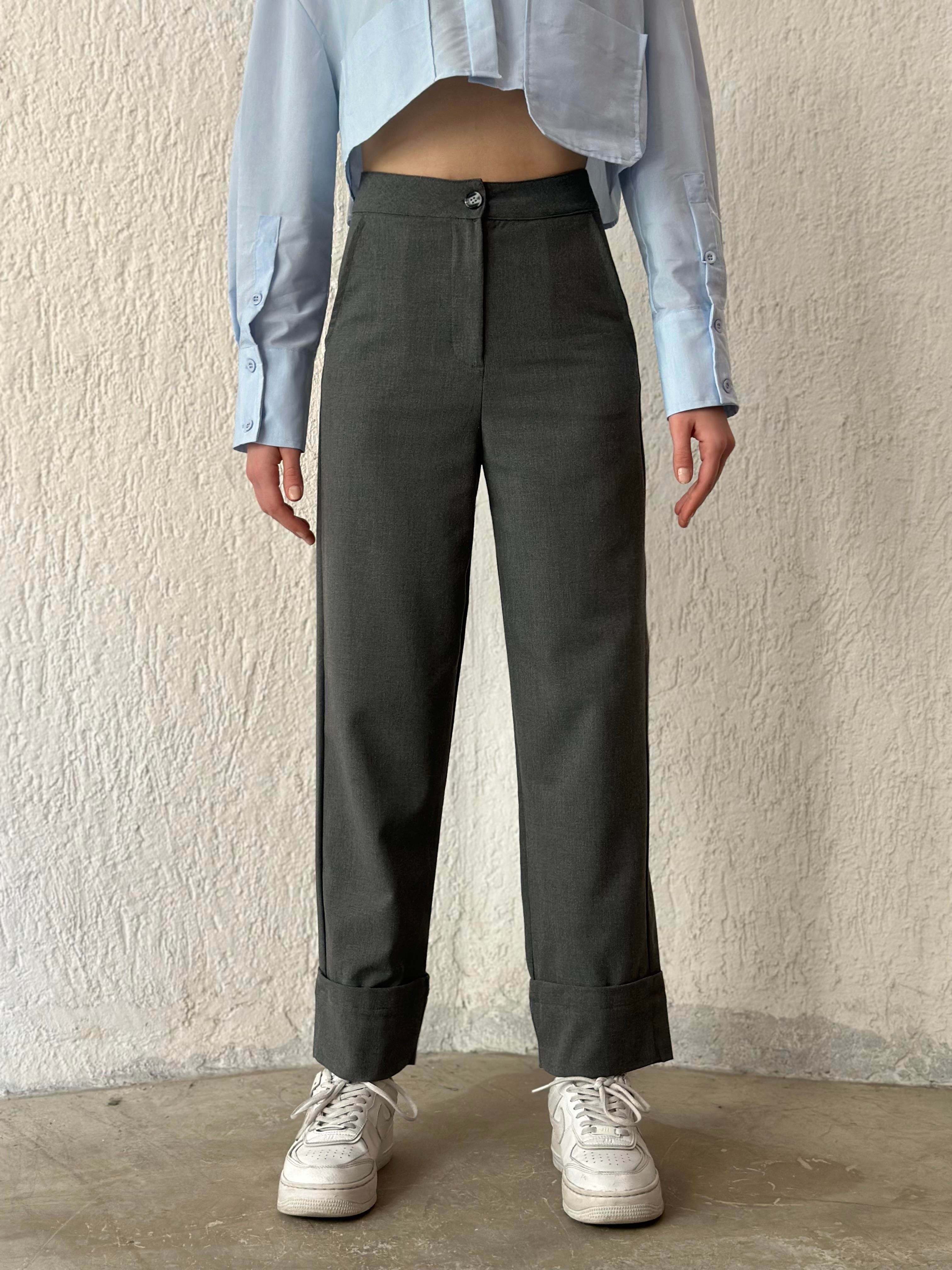 Premium Katlı Paça Kumaş Pantolon - Füme - Dominatrend