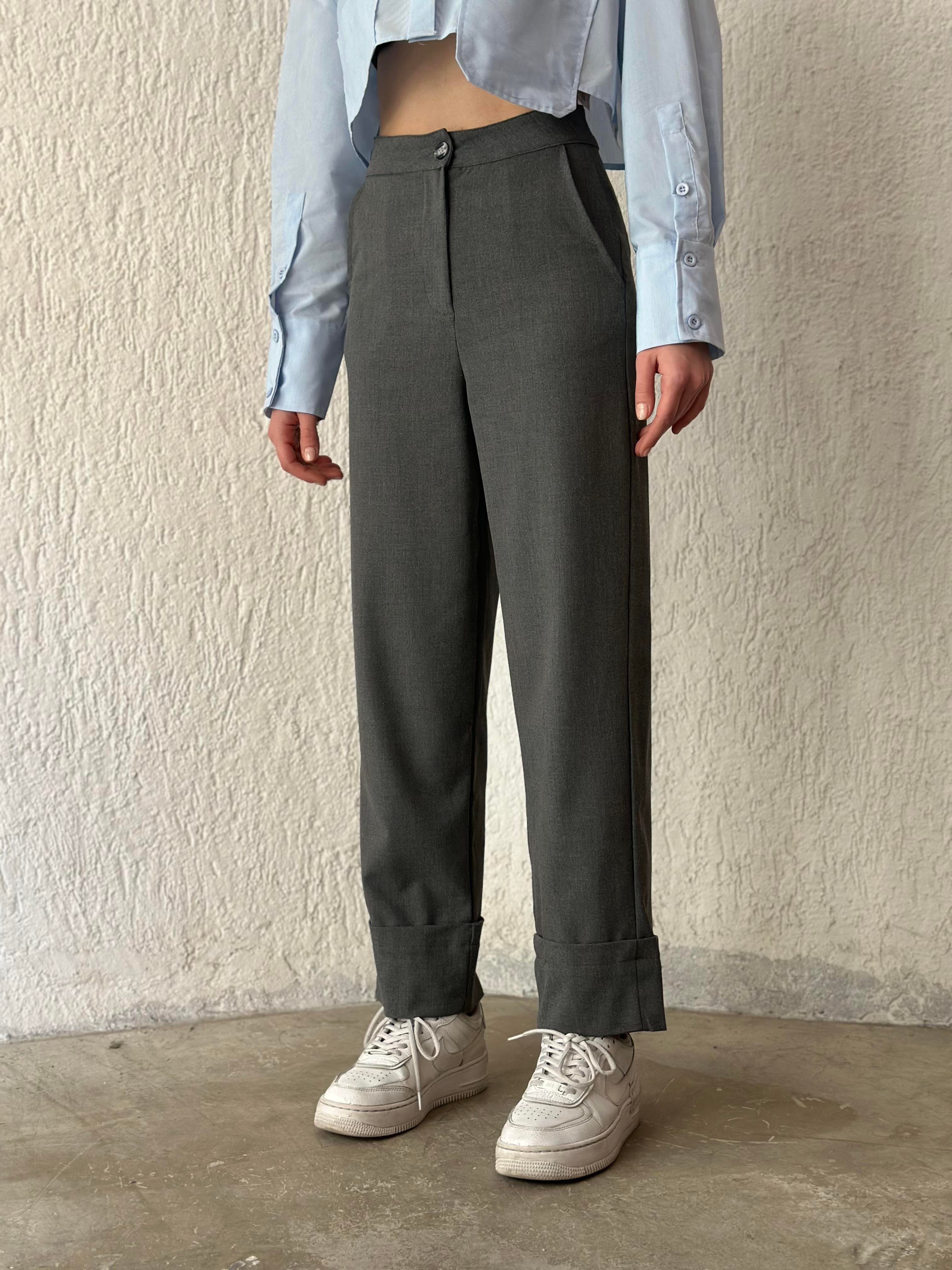 Premium Katlı Paça Kumaş Pantolon - Füme - Dominatrend