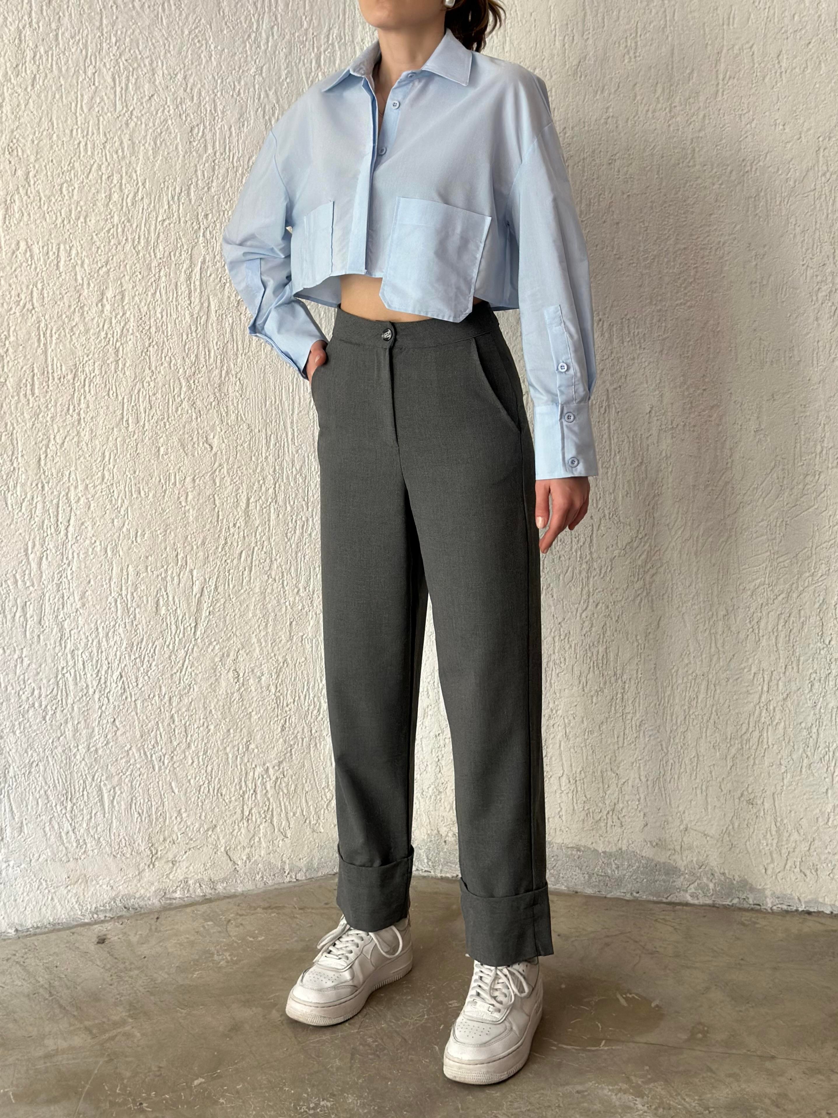 Premium Katlı Paça Kumaş Pantolon - Füme - Dominatrend