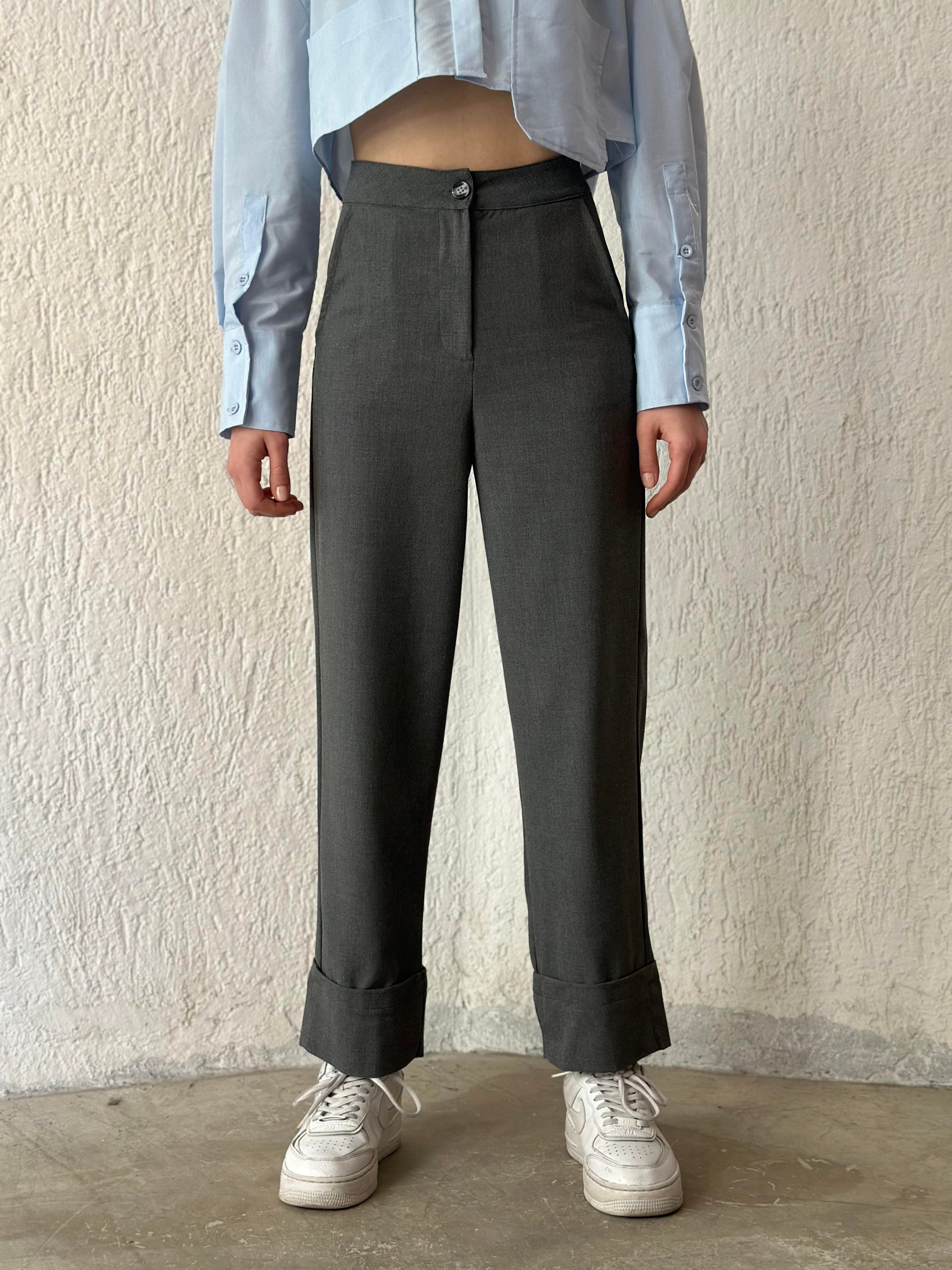 Premium Katlı Paça Kumaş Pantolon - Füme - Dominatrend