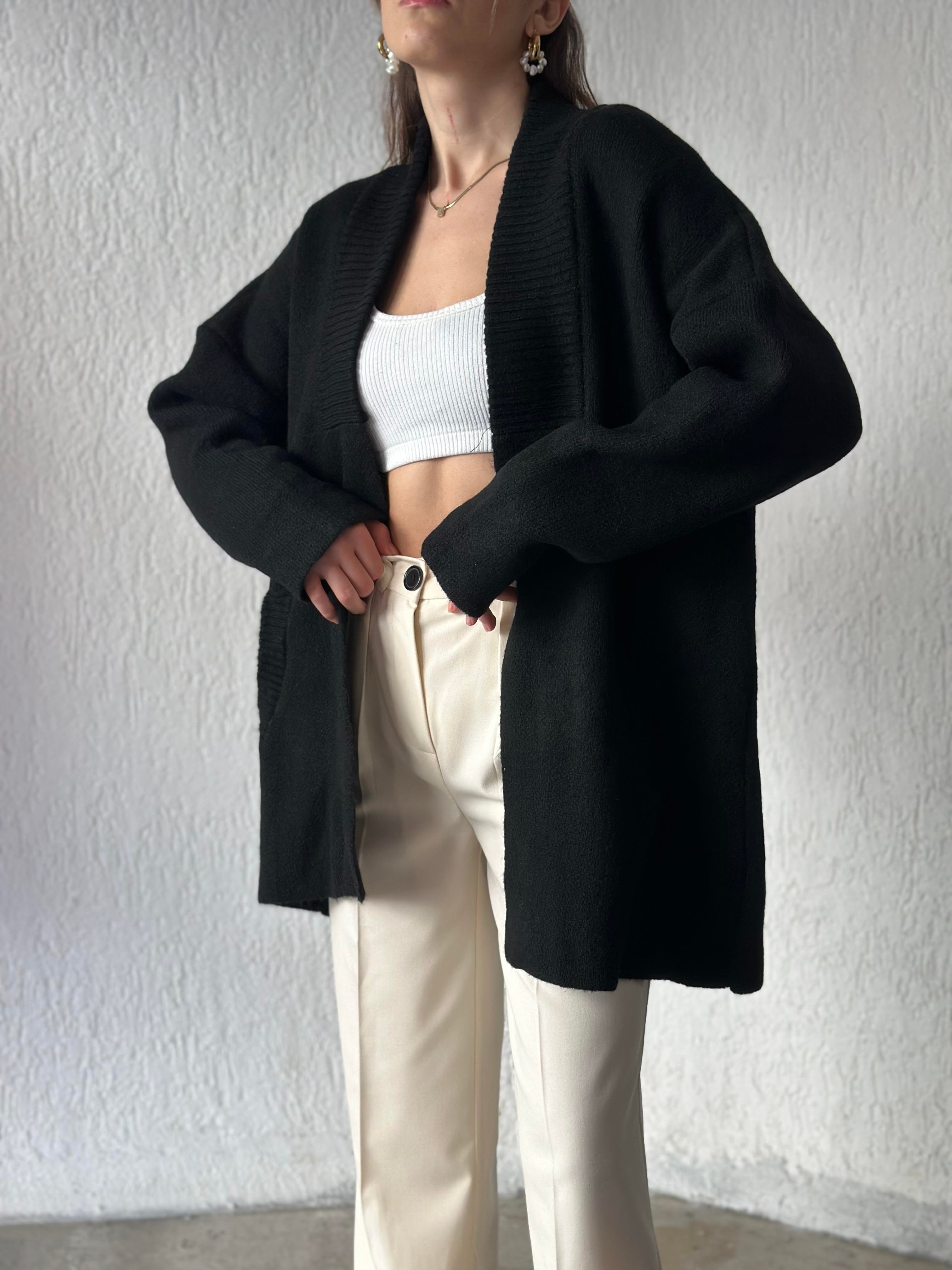 Premium ÖRme Yumoş Hırka - Siyah - Dominatrend
