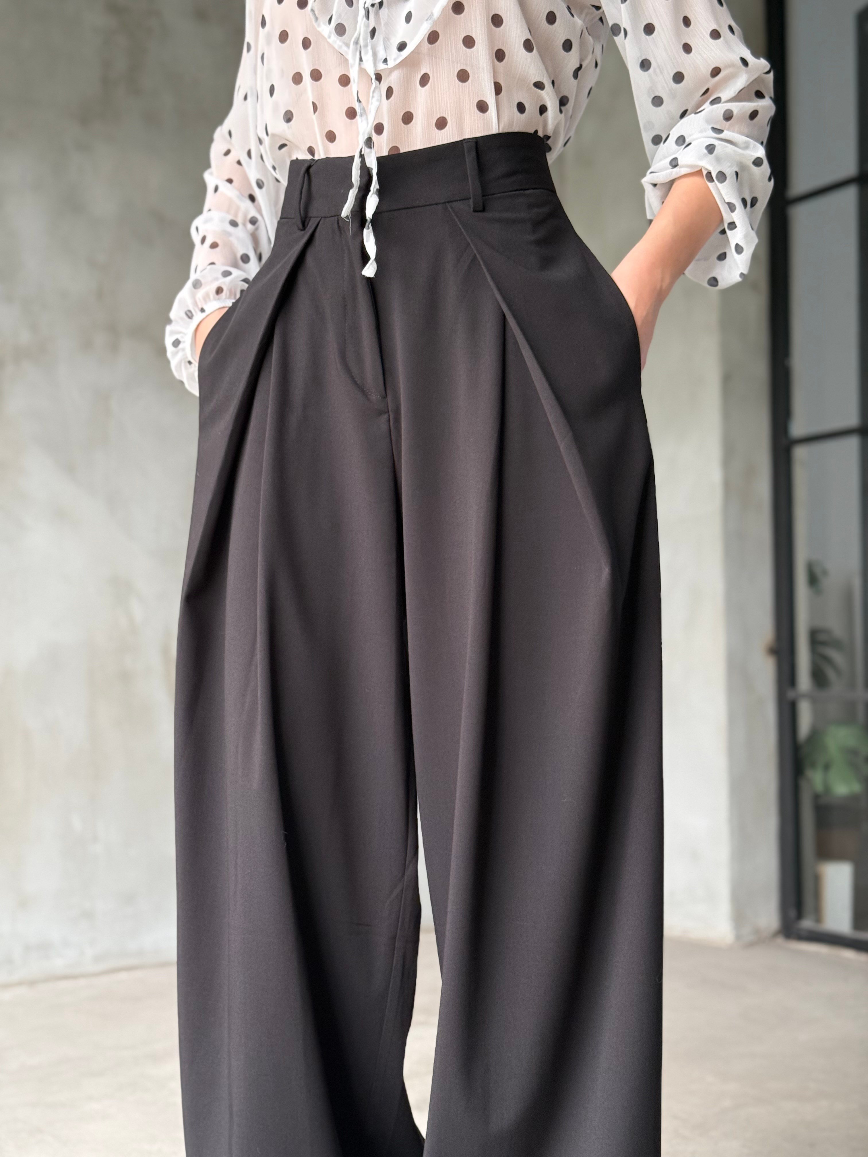 Premium Pileli Palazzo Pantolon - Siyah - Dominatrend