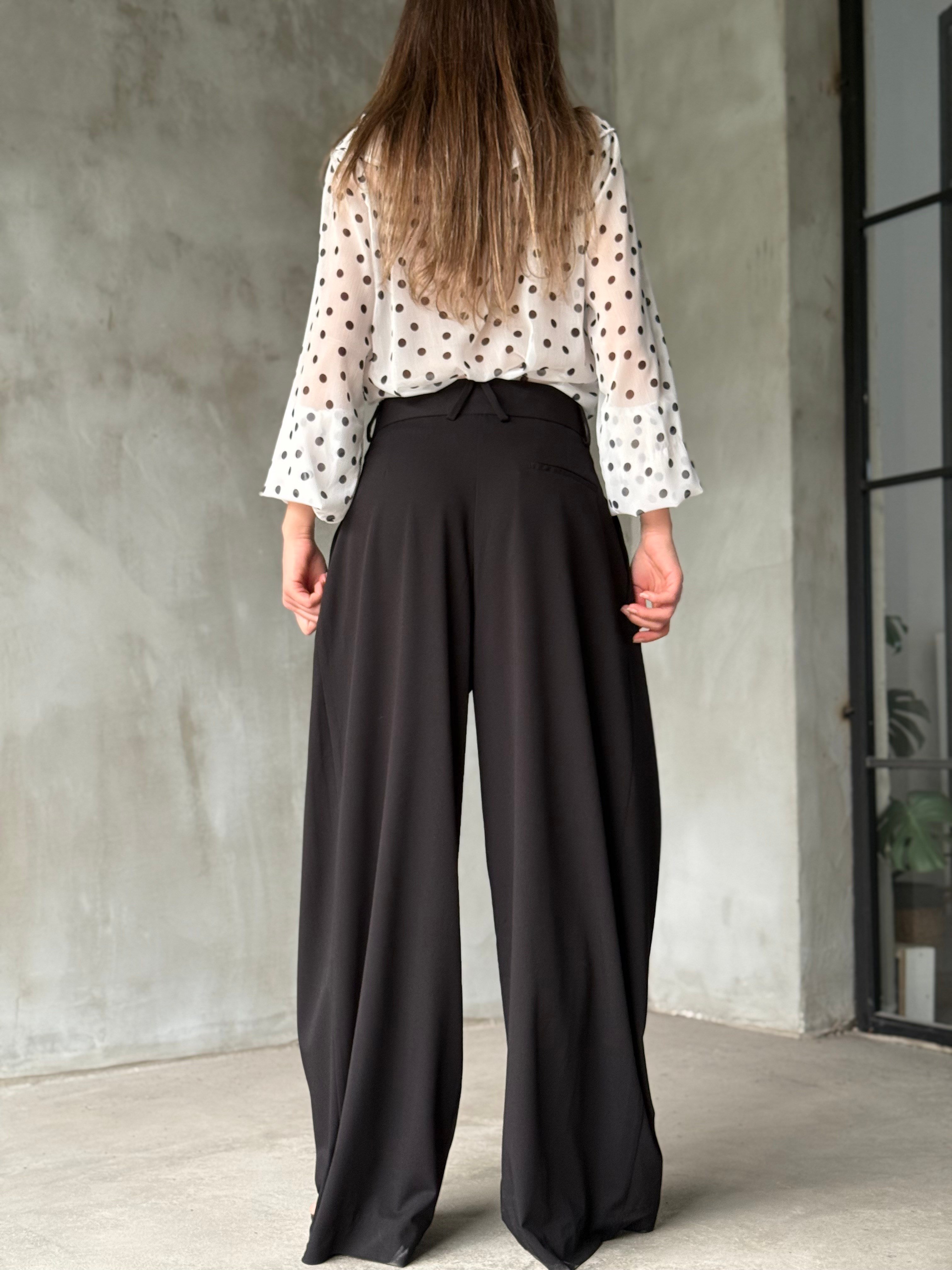 Premium Pileli Palazzo Pantolon - Siyah - Dominatrend