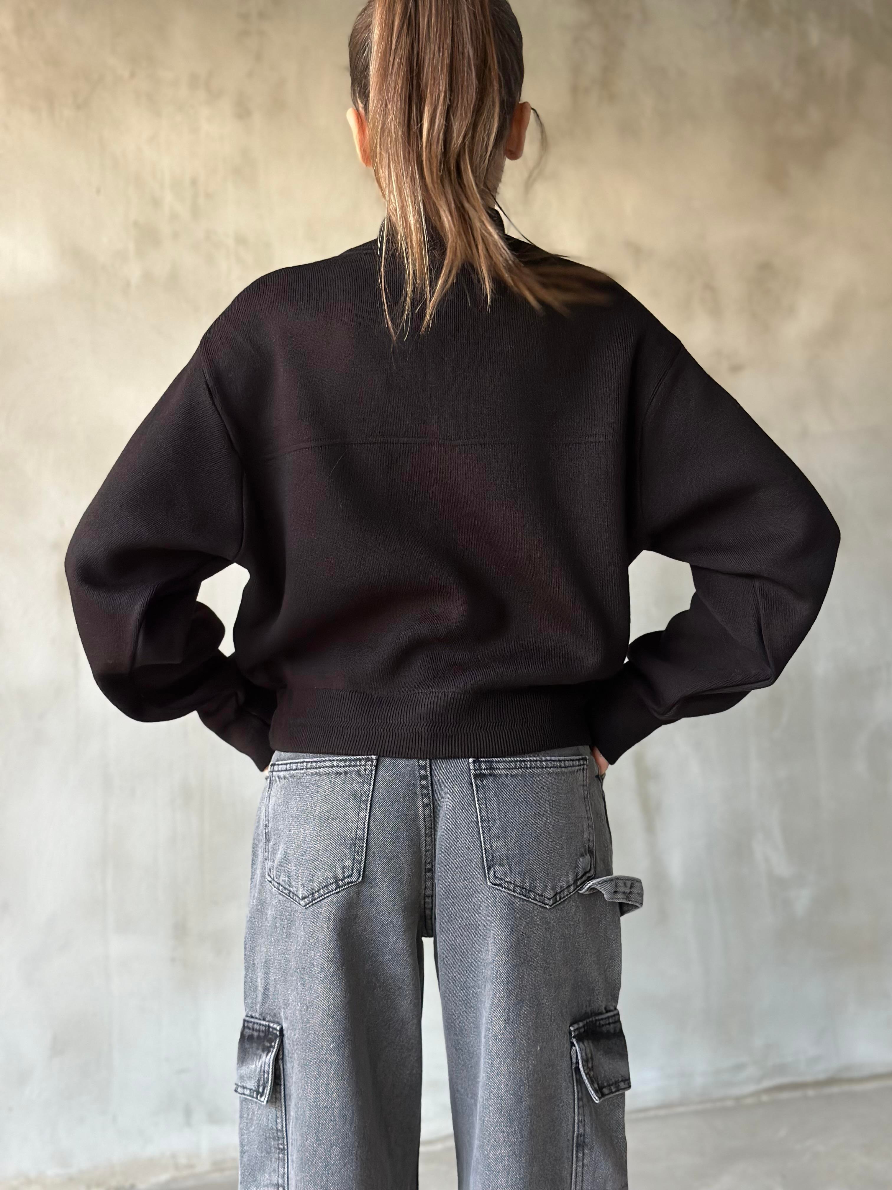 Premium Triko Bomber Ceket - Siyah - Dominatrend