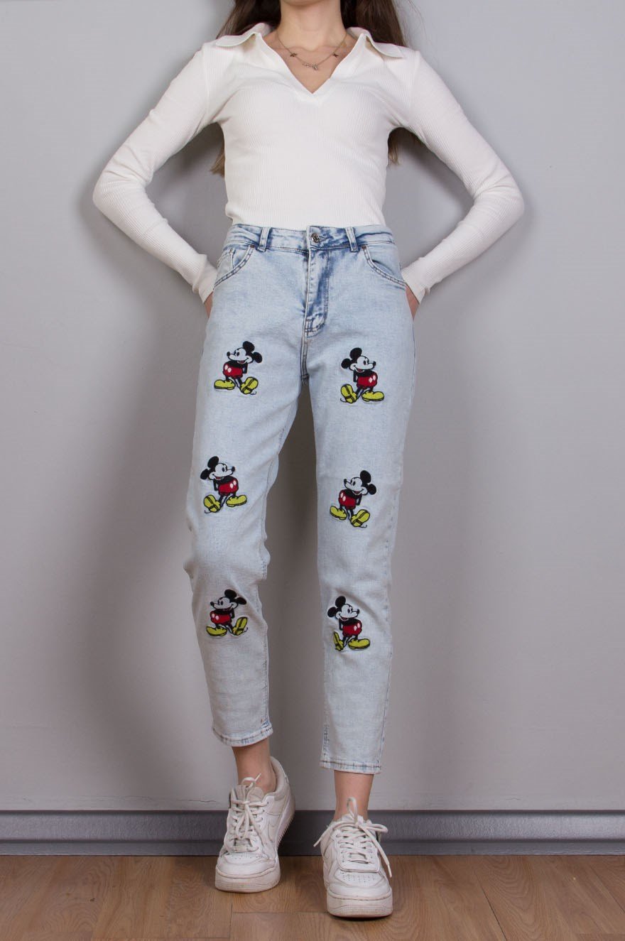 Renkli Mickey Mom Jean - Mavi - Dominatrend